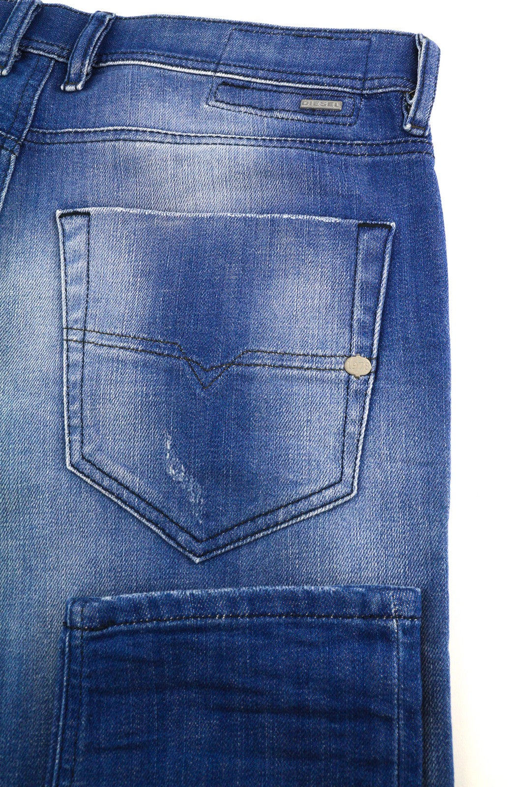 DIESEL Tepphar 0855G vyriški džinsai W32/L32 Slim, morkų spalvos, tamprūs, skalbti, su sagomis 