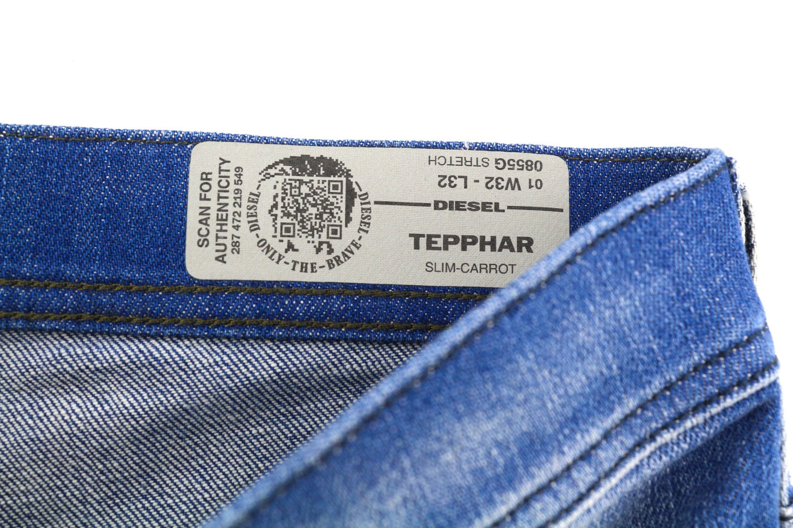 DIESEL Tepphar 0855G vyriški džinsai W32/L32 Slim, morkų spalvos, tamprūs, skalbti, su sagomis 