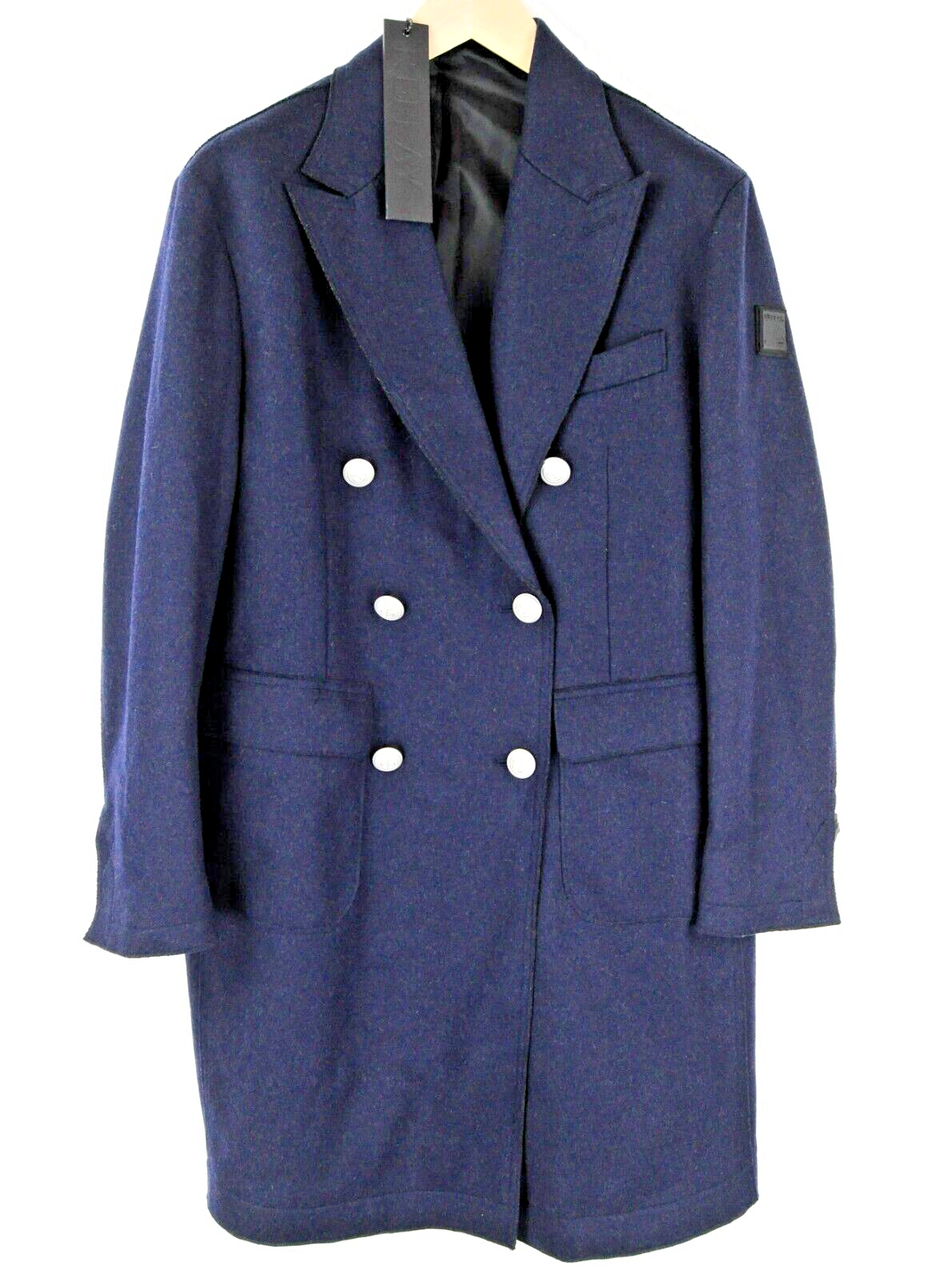 REPLAY Mens Navy Coat 50 Classic Wool Blend Double-Breasted Peak Collar Lined