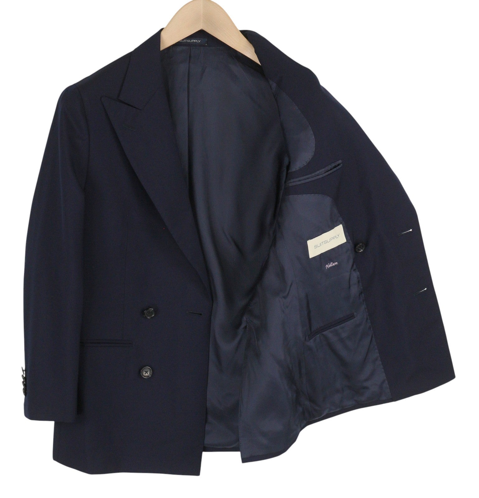 SUITSUPPLY La Spalla Men Blazer UK30R Dark Blue Wool Double-Breasted Peak Lapel