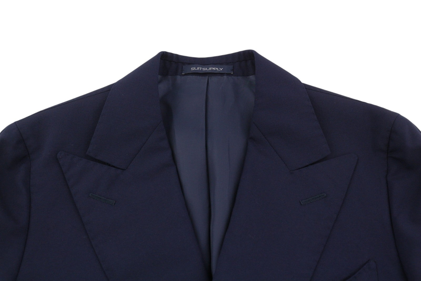 SUITSUPPLY La Spalla Men Blazer UK30R Dark Blue Wool Double-Breasted Peak Lapel