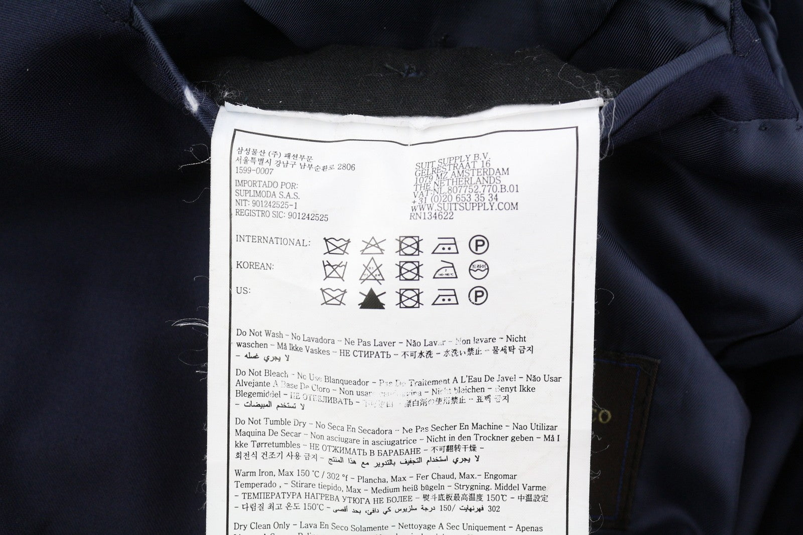 SUITSUPPLY La Spalla Men Blazer UK30R Dark Blue Wool Double-Breasted Peak Lapel