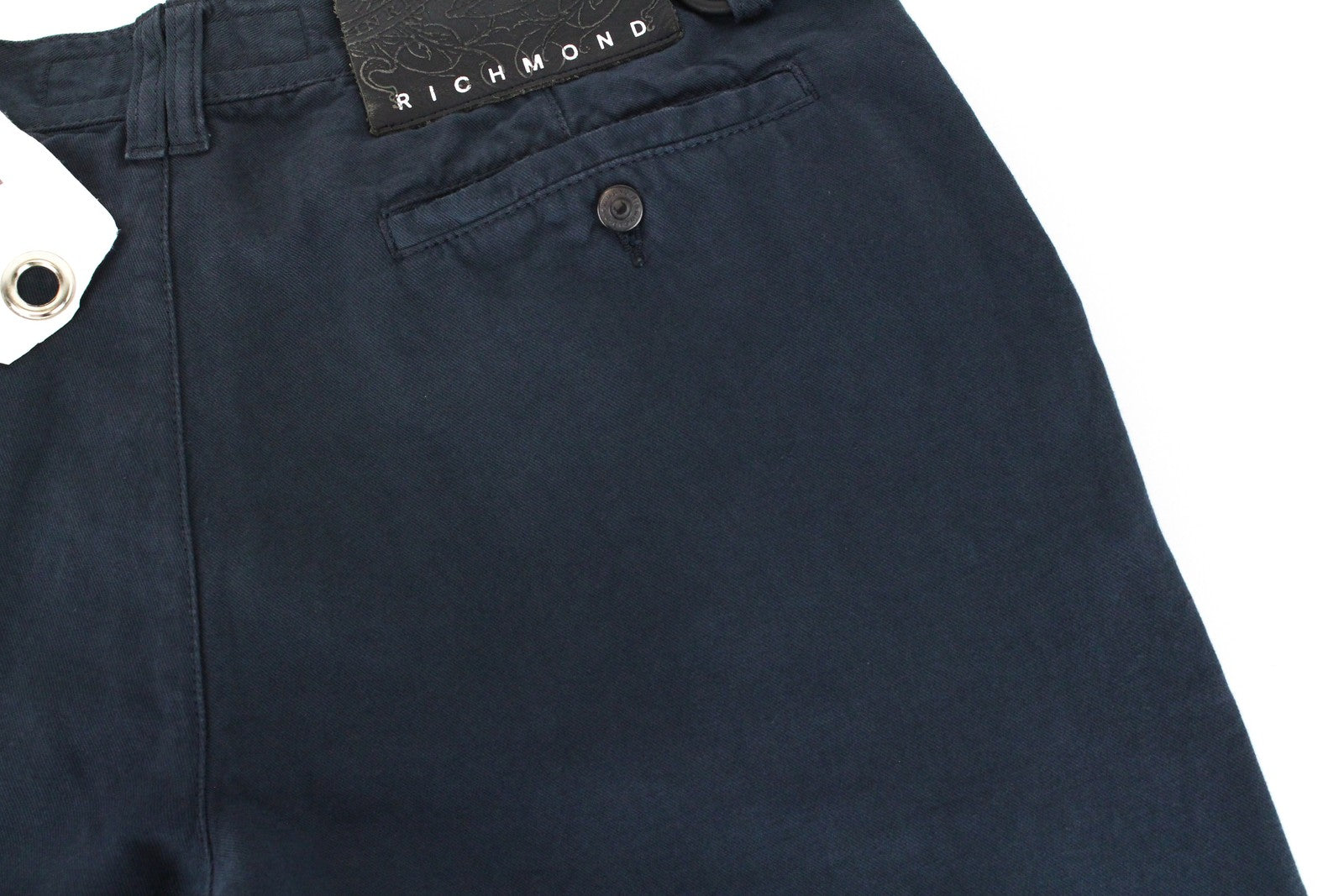 RICHMOND Men's Trousers 48 Blue Cotton Linen Button Fly Casual Slit Pockets