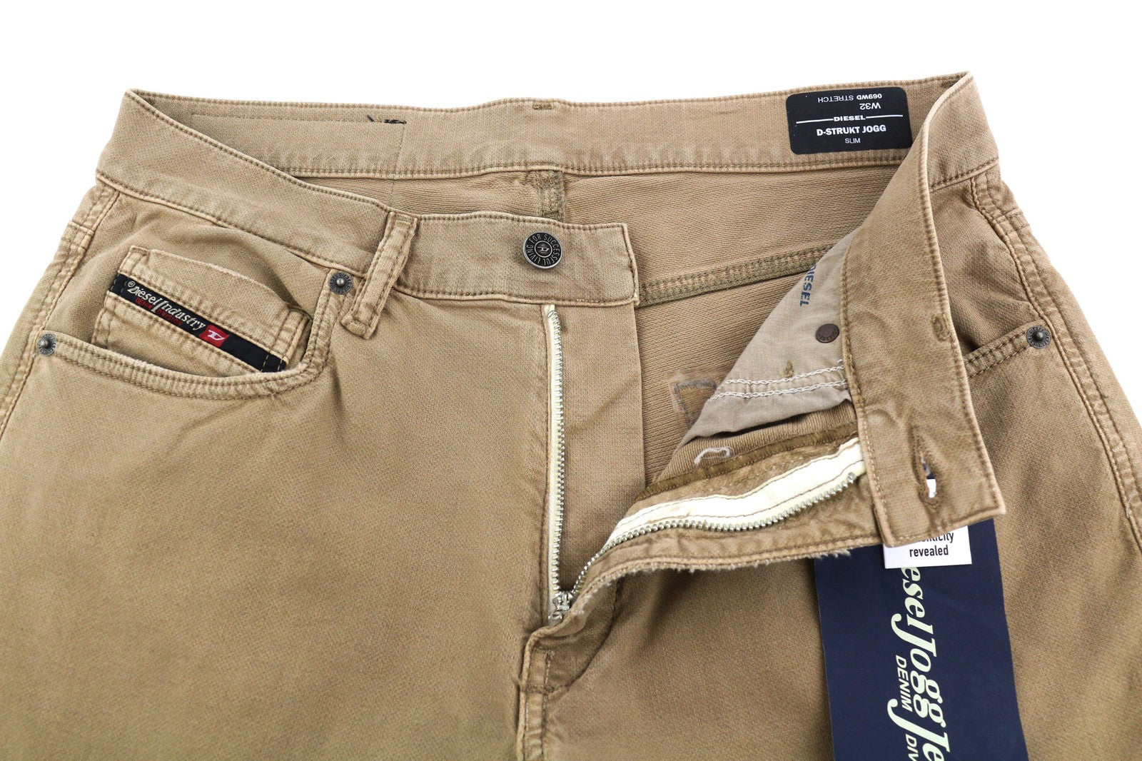 DIESEL D-Strukt Jogg 069WD vyriški džinsai W32 ploni, elastingi užtrauktukai, ruda, 250 € 