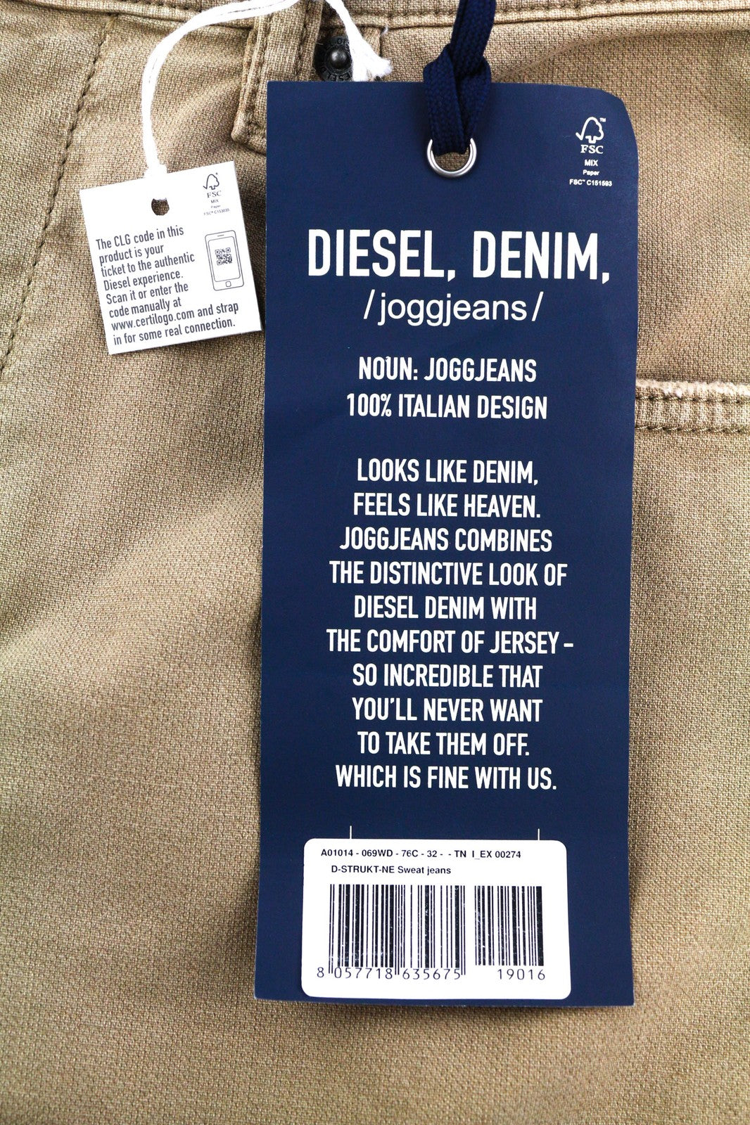 DIESEL D-Strukt Jogg 069WD vyriški džinsai W32 ploni, elastingi užtrauktukai, ruda, 250 € 