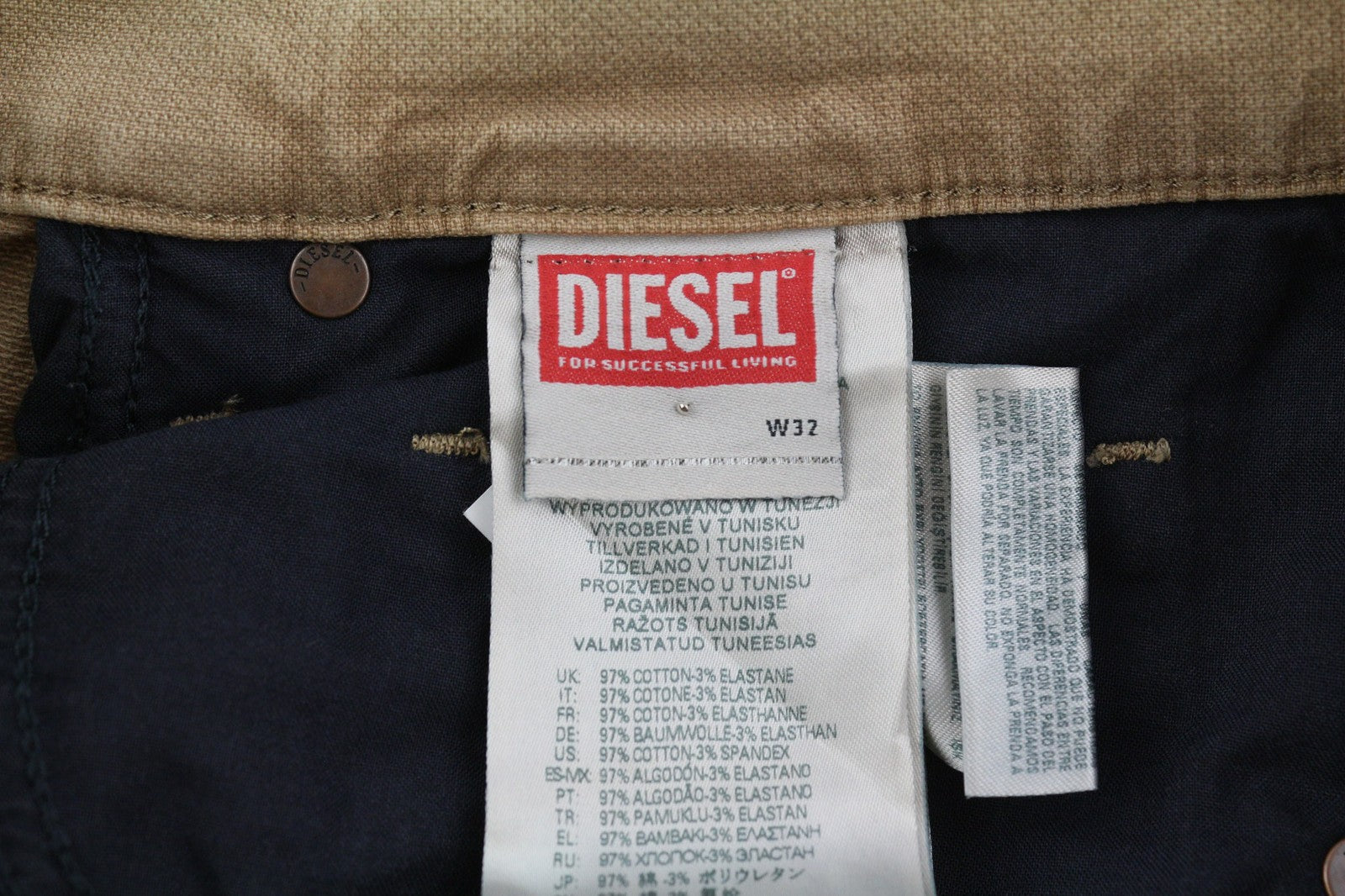 DIESEL D-Strukt Jogg 069WD vyriški džinsai W32 ploni, elastingi užtrauktukai, ruda, 250 € 