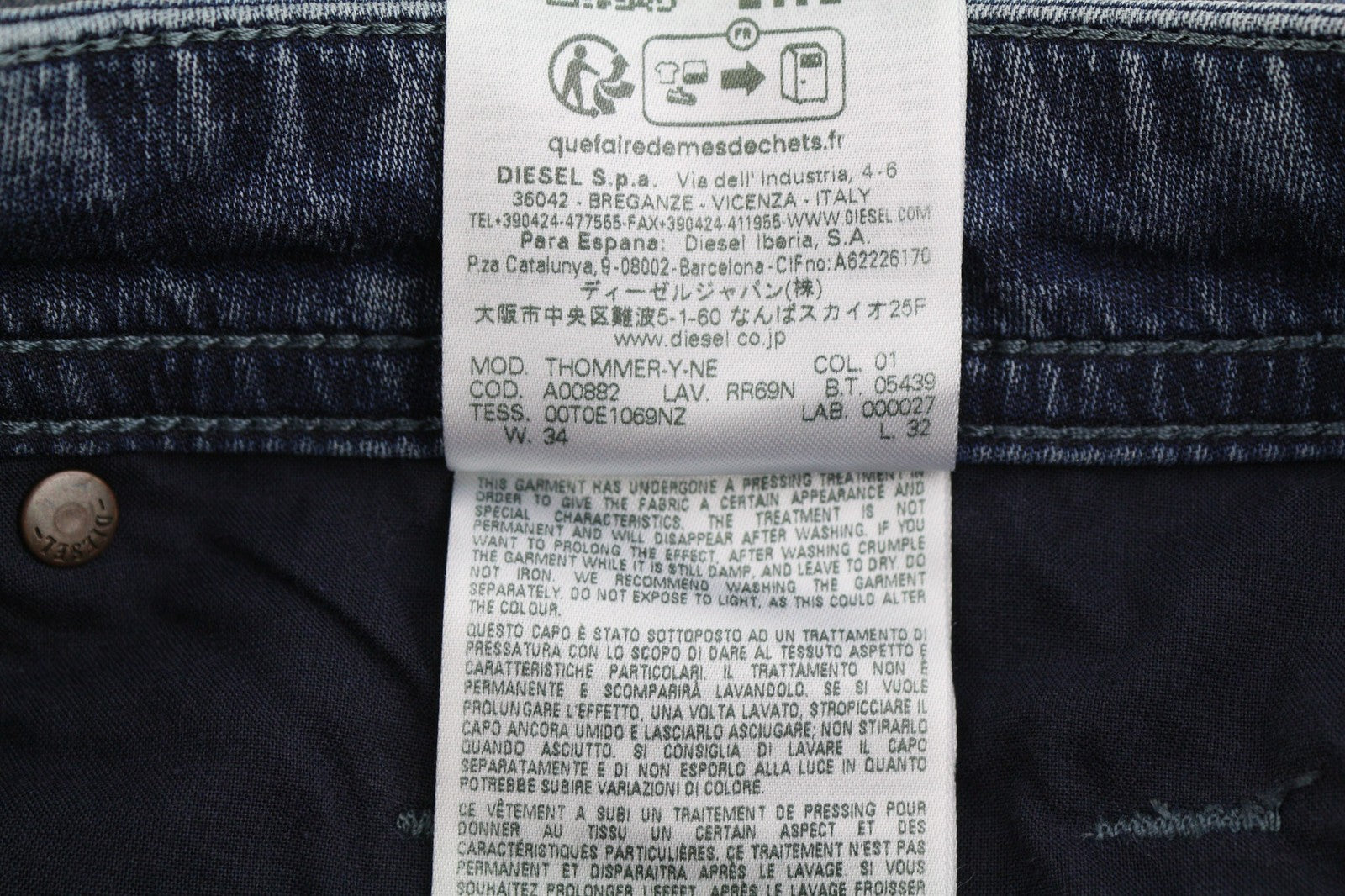 DIESEL Thommer-Y-Ne Jogg RR69N vyriški džinsai W34/L32 užtrauktuku skalbti mėlyni RRP 250 