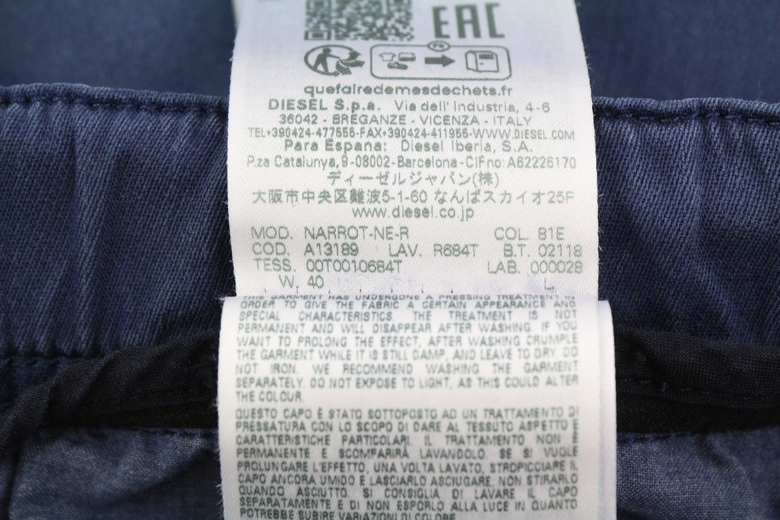 DIESEL Narrot-Ne-R R684T vyriški džinsai W40 Jogg Washed Blue Denim Slim RRP 275 € 