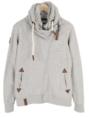 NAKETANO moteriškas džemperis L melanžo pilkas pilnas užtrauktukas su aukštomis apykaklės kišenėmis ilgomis rankovėmis 