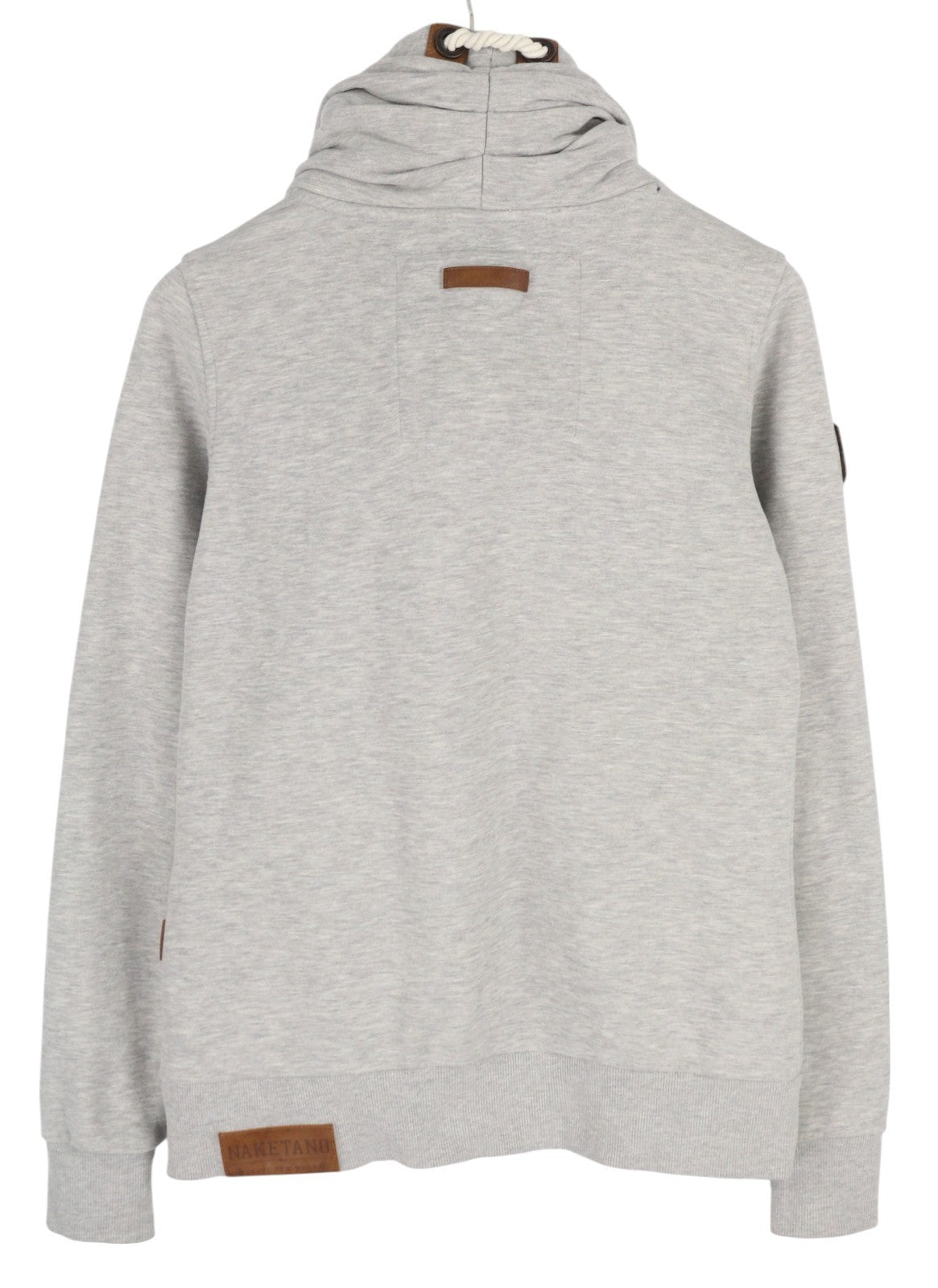 NAKETANO moteriškas džemperis L melanžo pilkas pilnas užtrauktukas su aukštomis apykaklės kišenėmis ilgomis rankovėmis 