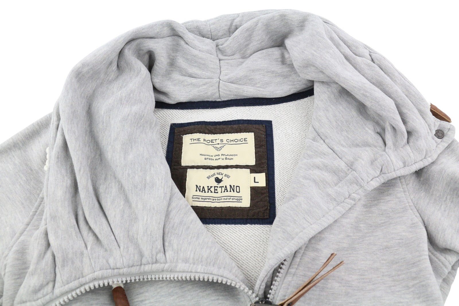 NAKETANO moteriškas džemperis L melanžo pilkas pilnas užtrauktukas su aukštomis apykaklės kišenėmis ilgomis rankovėmis 