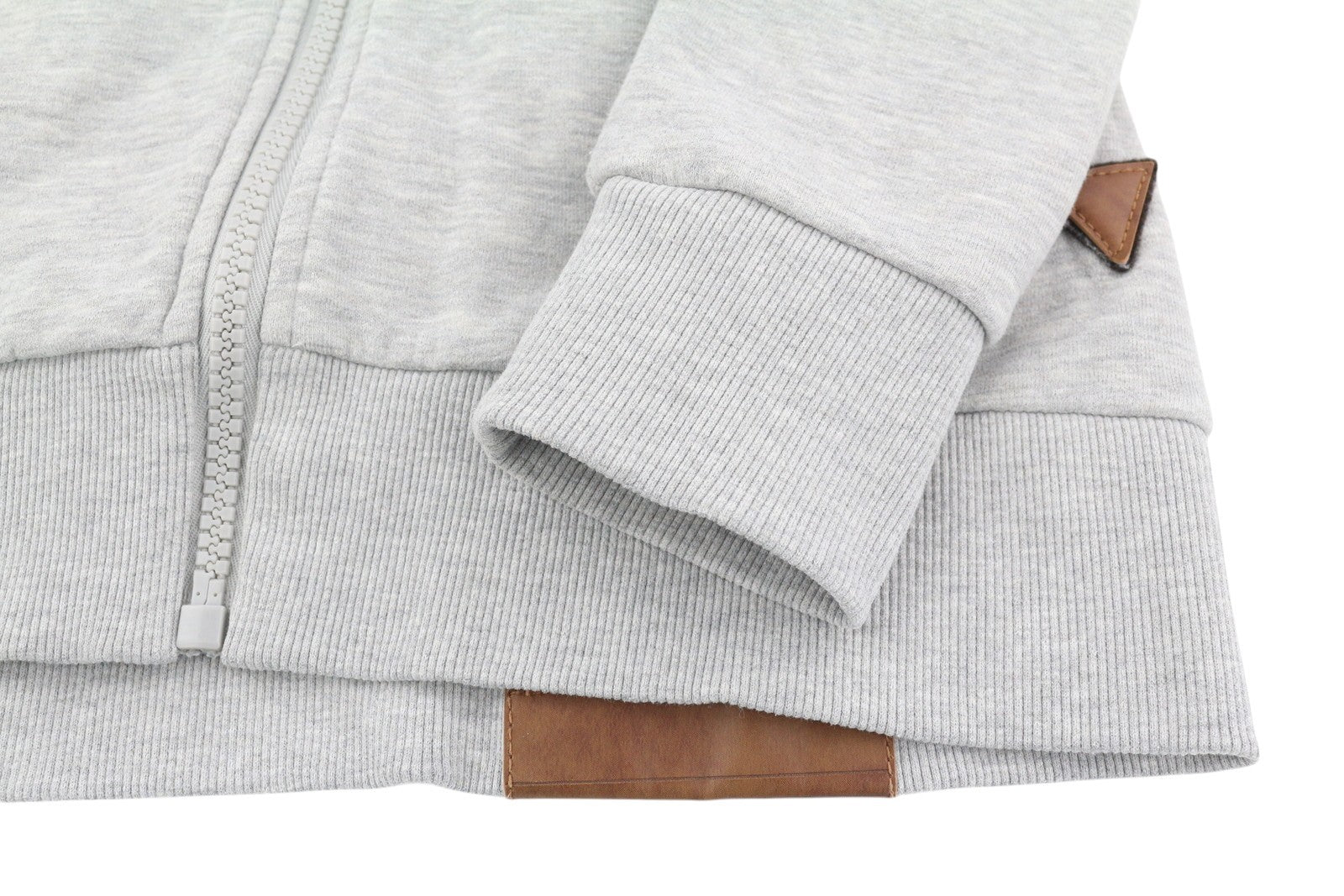 NAKETANO moteriškas džemperis L melanžo pilkas pilnas užtrauktukas su aukštomis apykaklės kišenėmis ilgomis rankovėmis 