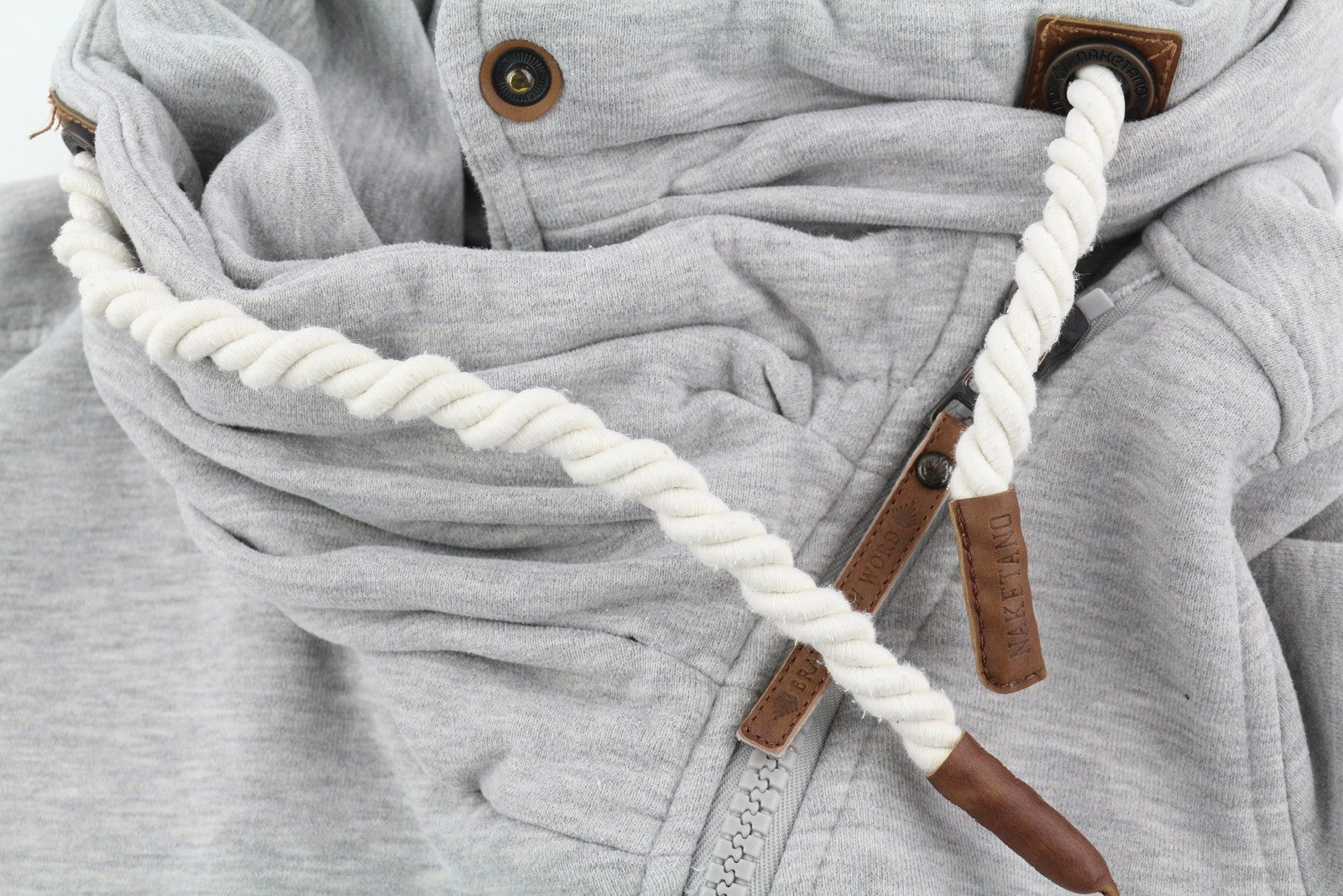 NAKETANO moteriškas džemperis L melanžo pilkas pilnas užtrauktukas su aukštomis apykaklės kišenėmis ilgomis rankovėmis 