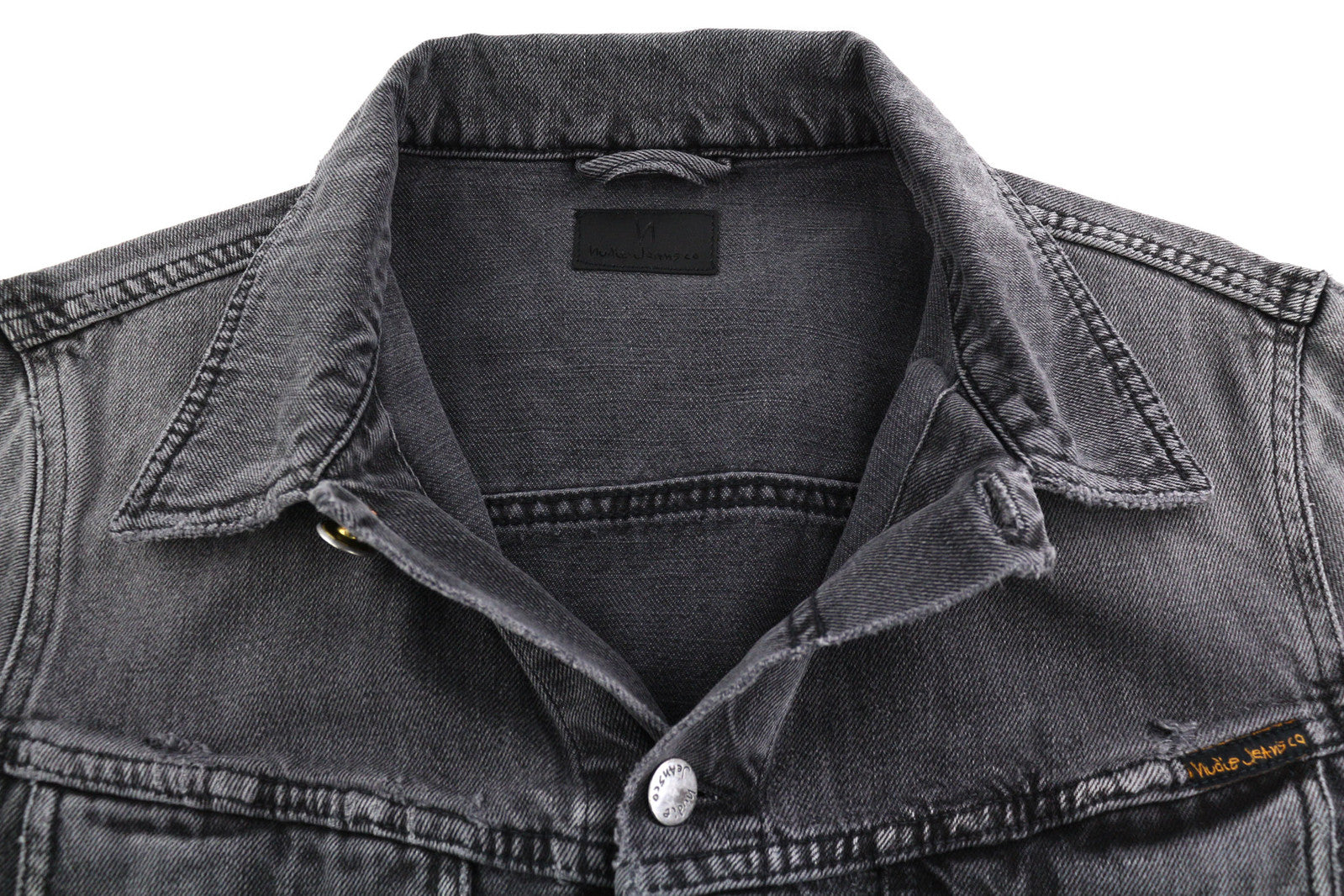 NUDIE Billy vyriška striukė M Desolation sagų kaklo be pamušalo su užtiestomis kišenėmis džinsinio audinio 