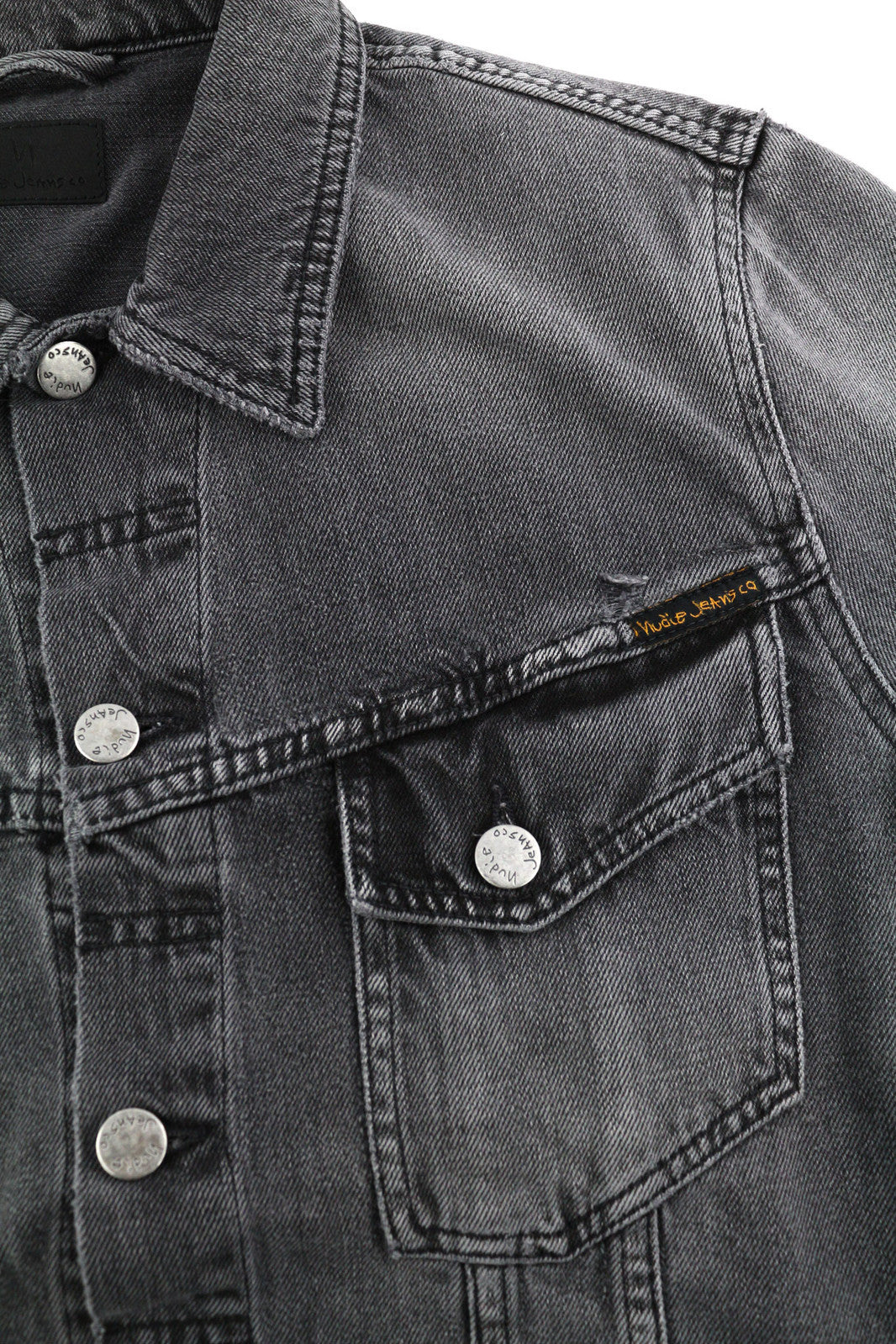 NUDIE Billy vyriška striukė M Desolation sagų kaklo be pamušalo su užtiestomis kišenėmis džinsinio audinio 