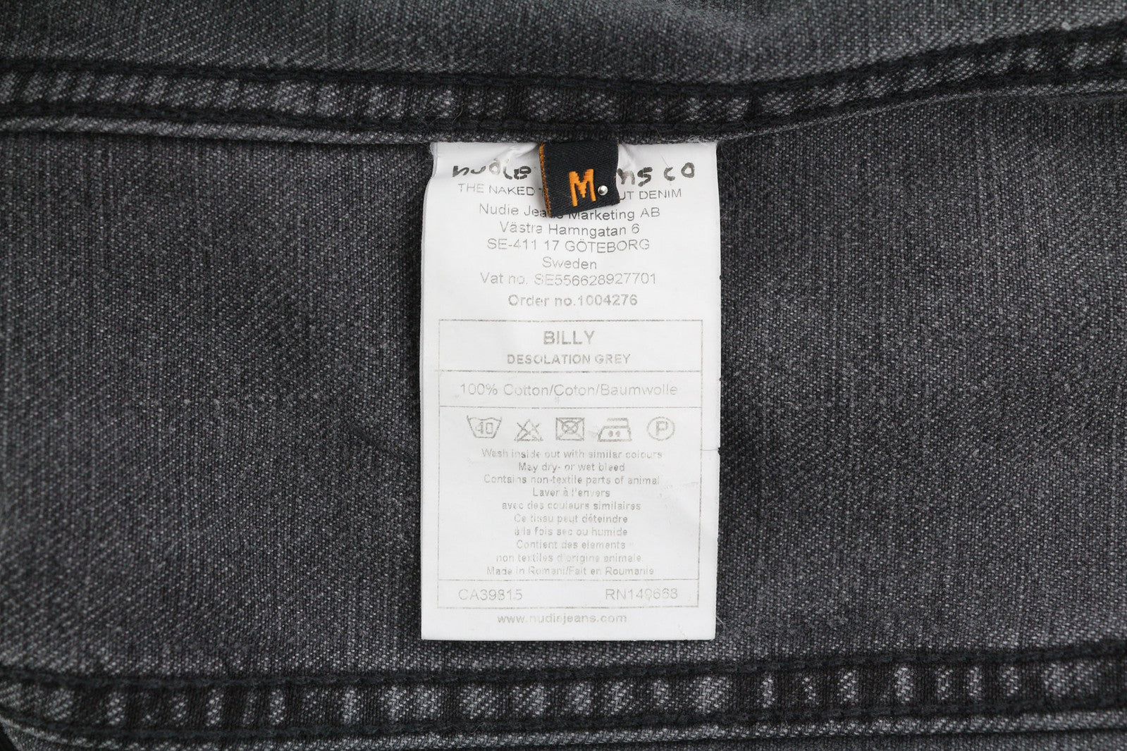 NUDIE Billy vyriška striukė M Desolation sagų kaklo be pamušalo su užtiestomis kišenėmis džinsinio audinio 