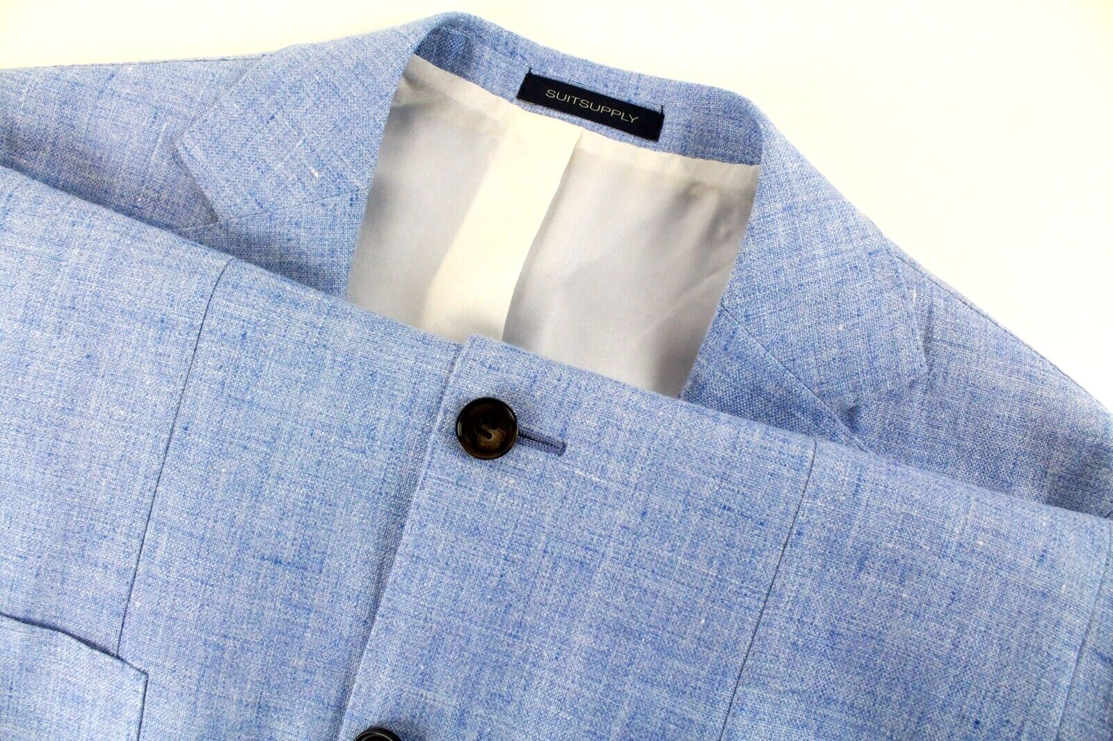 „SUITSUPPLY Havana Patch“ vyriškas švarkas, UK38L, mėlynas lininis, plonas, vienaeilis 