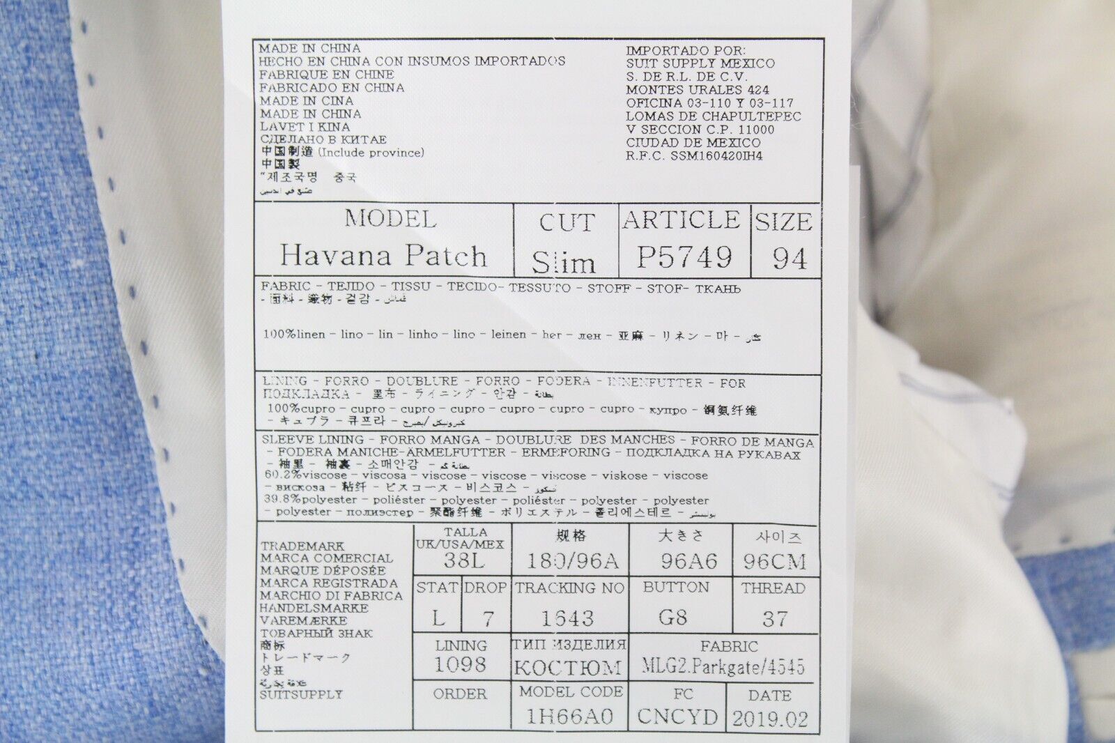 „SUITSUPPLY Havana Patch“ vyriškas švarkas, UK38L, mėlynas lininis, plonas, vienaeilis 