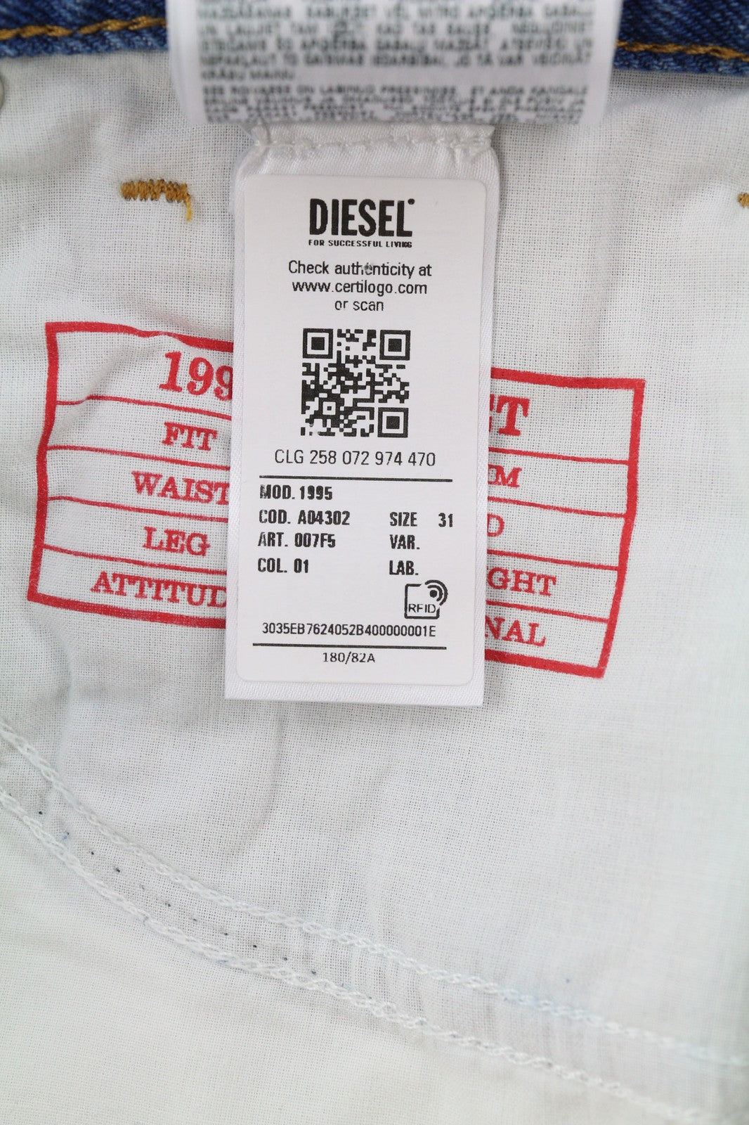 DIESEL 1995 007F5 vyriški džinsai W31 Slim vidutinio juosmens tiesios kojos RRP 250 € 