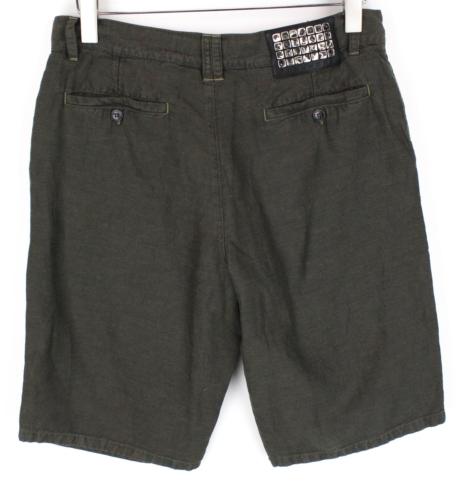 RICHMOND Men's Shorts 48 Green Cotton Linen Summer Slit Pocket Flat Front