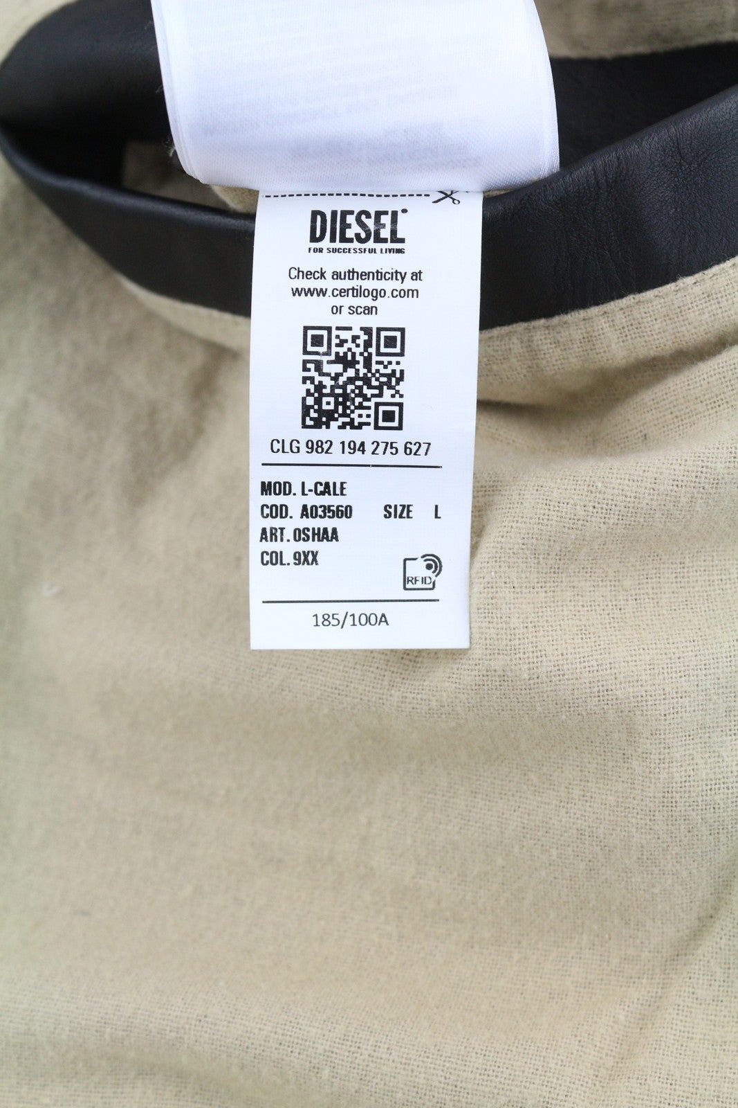 DIESEL L-Cale vyriška striukė L, juoda, odinė, su gobtuvu, RRP 650 € 