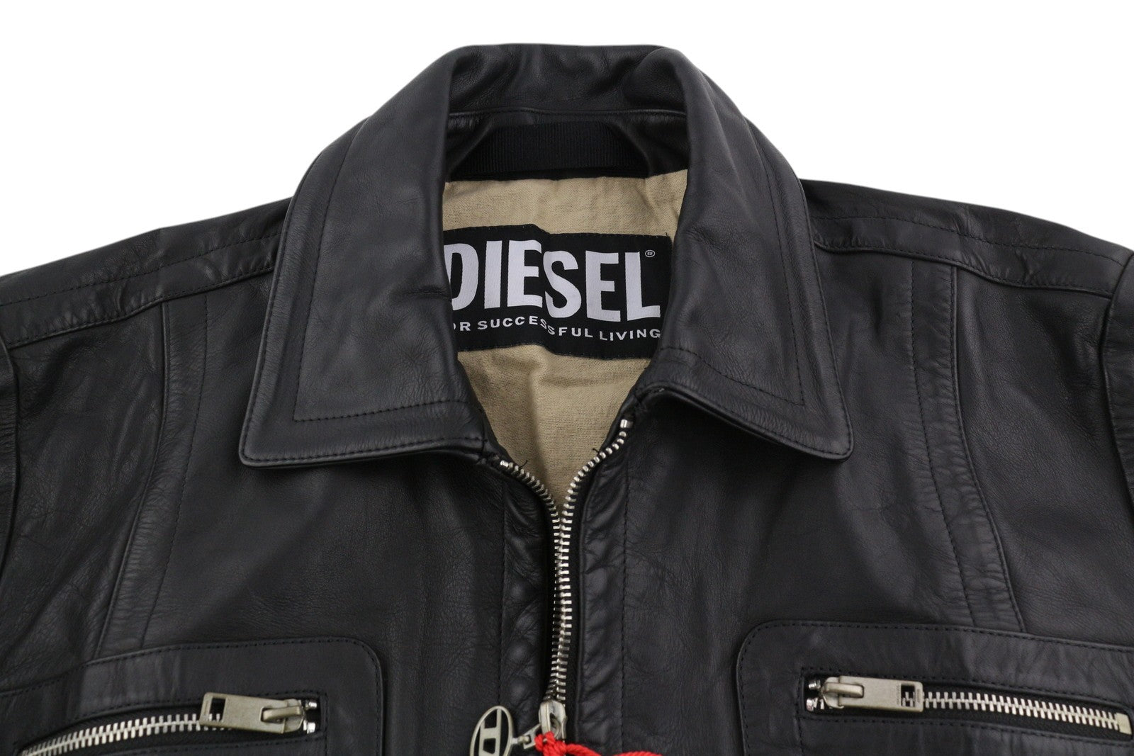 DIESEL L-Cale vyriška striukė L, juoda, odinė, su gobtuvu, RRP 650 € 