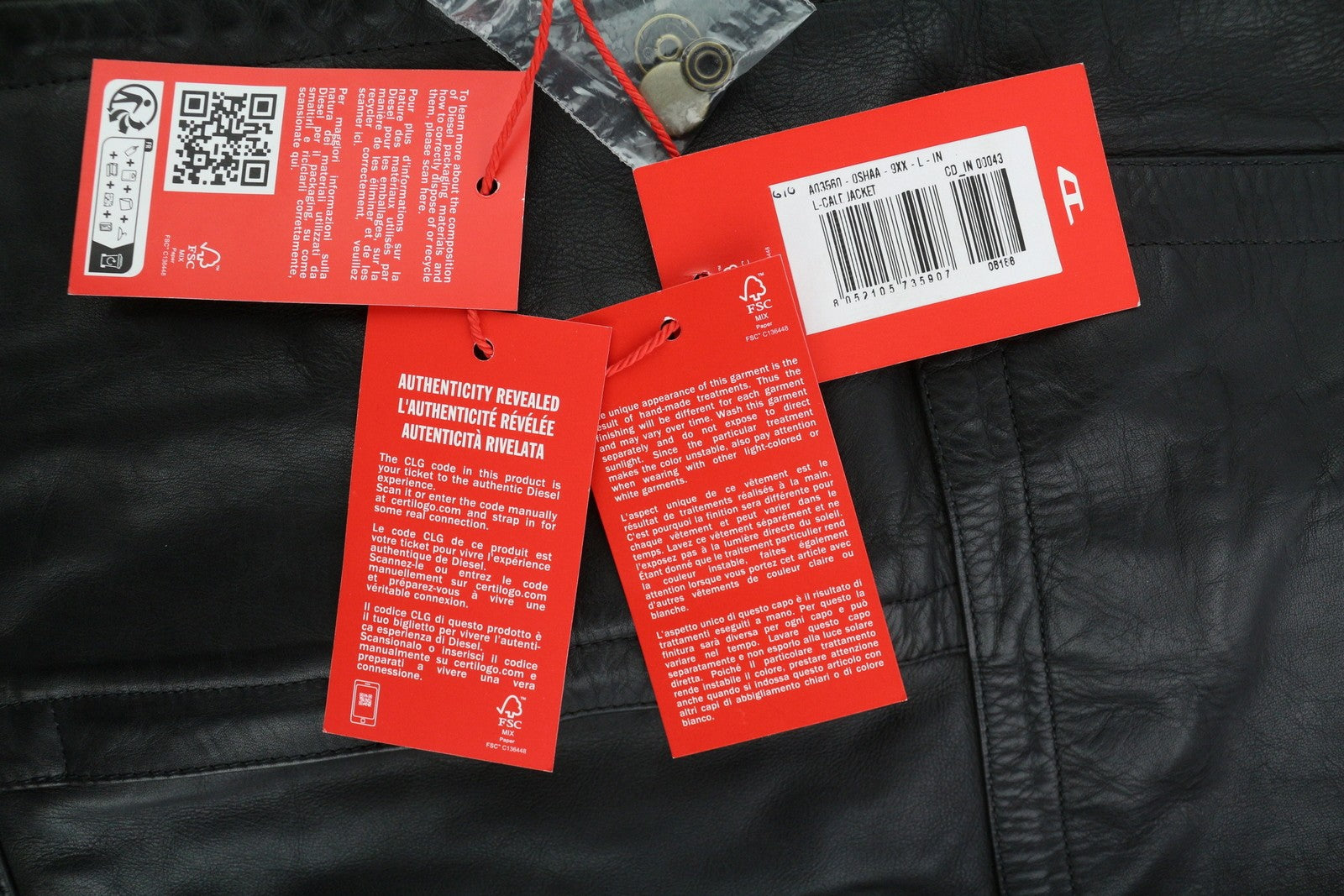 DIESEL L-Cale vyriška striukė L, juoda, odinė, su gobtuvu, RRP 650 € 