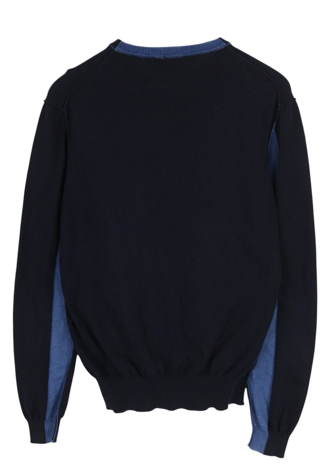 ARMANI JEANS vyriškas megztinis ~S tamsiai mėlynas megztinis su V formos iškirpte, megztas, plonas kirpimas su logotipais 