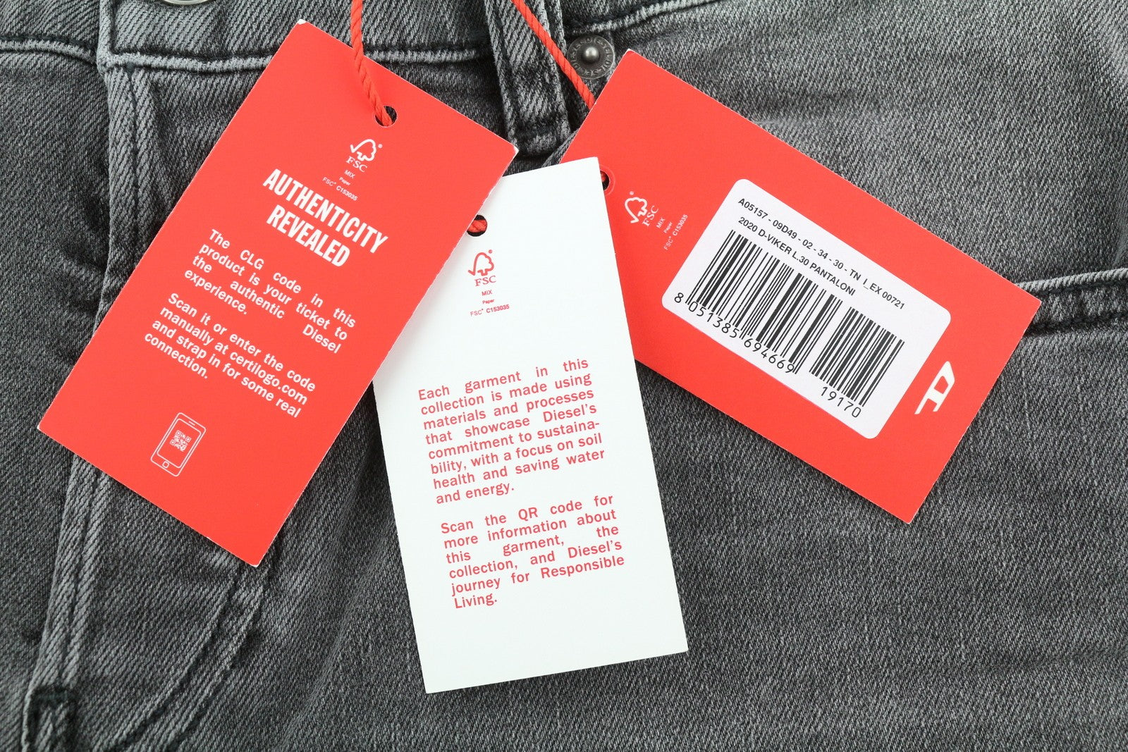 DIESEL 2020 D-Viker 09D49 vyriški džinsai W34/L30 Įprasti tiesūs klešniai Vidutinio juosmens