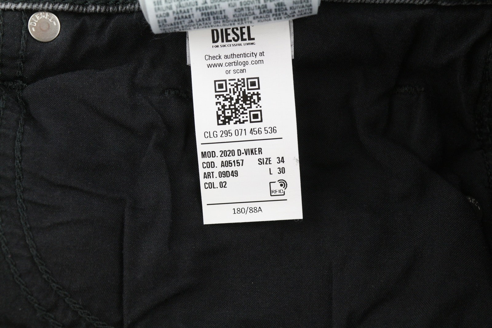 DIESEL 2020 D-Viker 09D49 vyriški džinsai W34/L30 Įprasti tiesūs klešniai Vidutinio juosmens