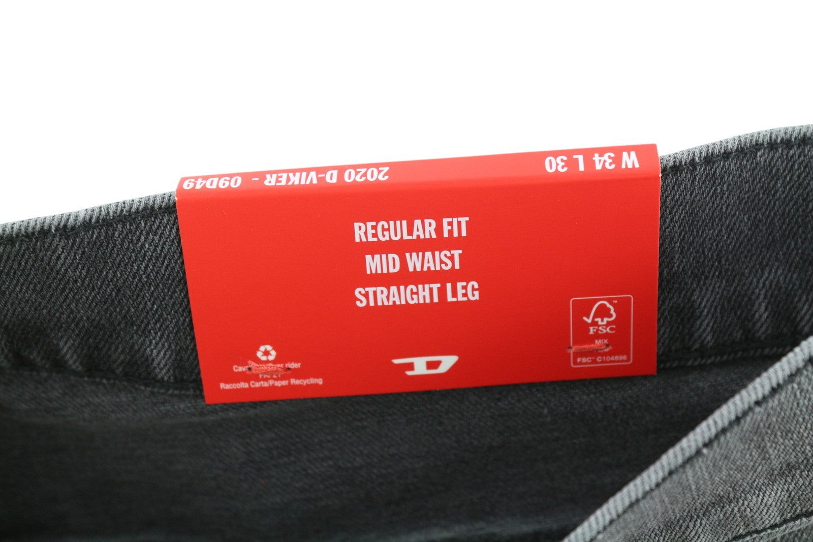 DIESEL 2020 D-Viker 09D49 vyriški džinsai W34/L30 Įprasti tiesūs klešniai Vidutinio juosmens