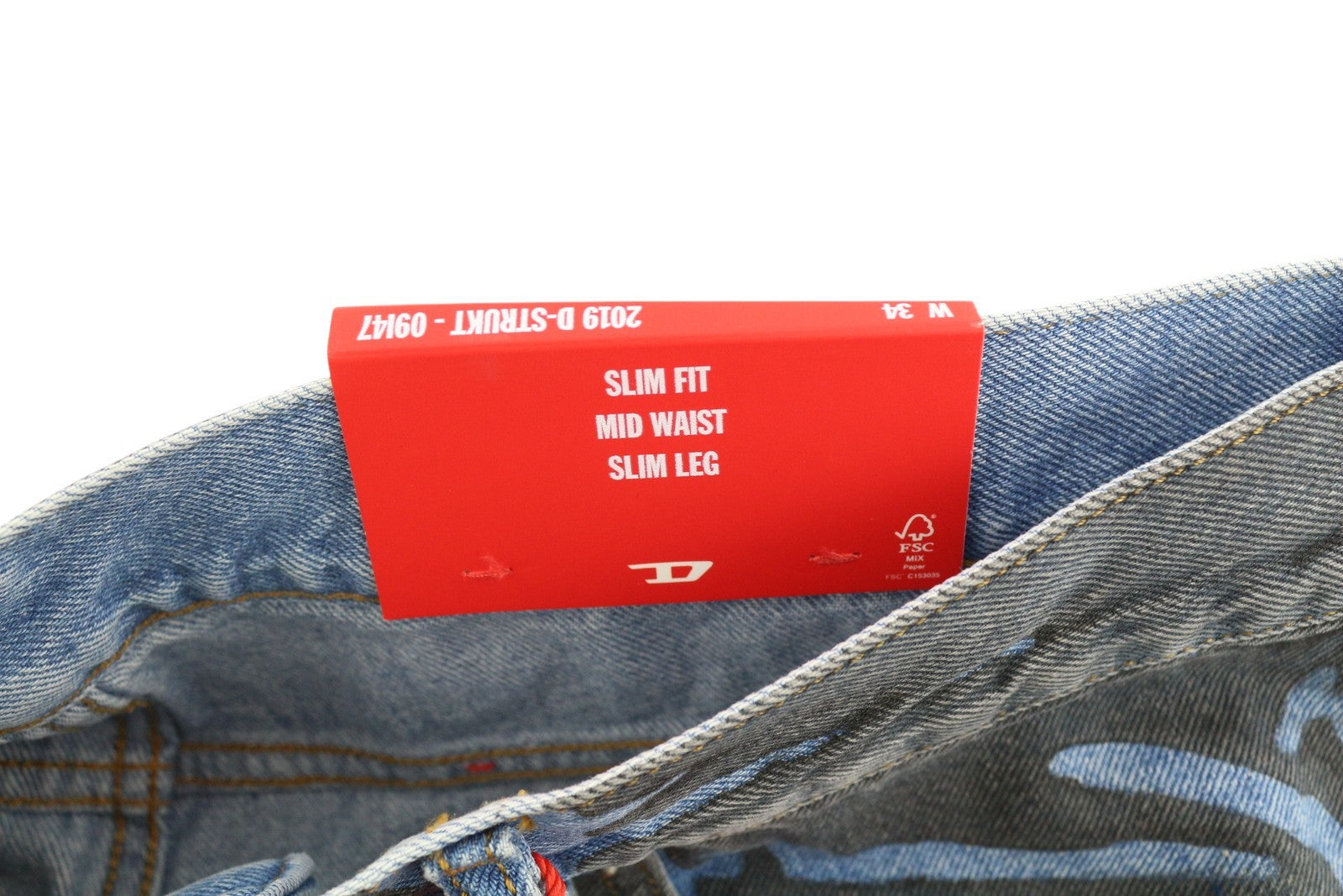 DIESEL 2019 D-Strukt-S3 09I47 Men Jeans W34 Dark Denim Slim Mid Waist RRP€350