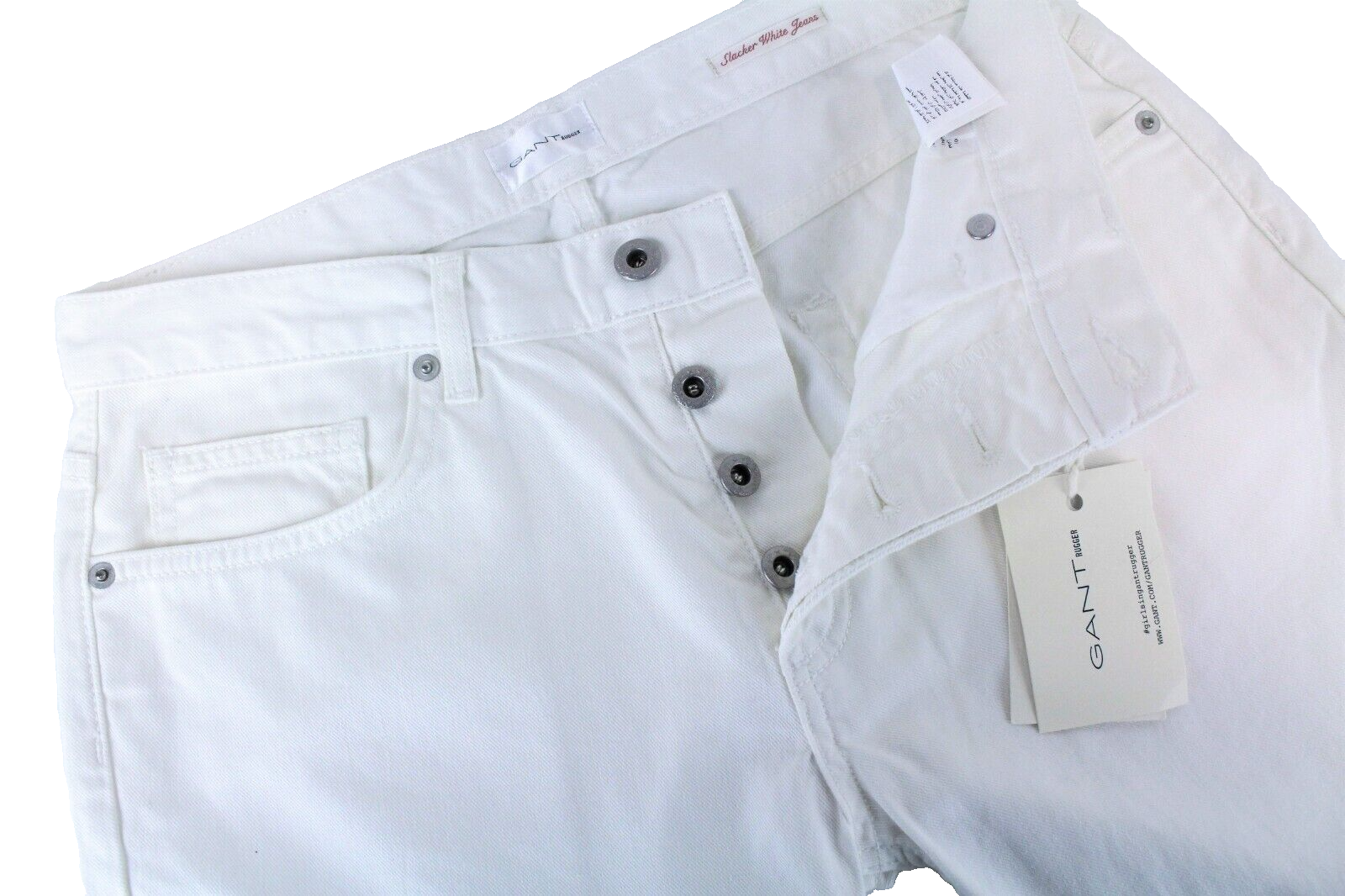 GANT Slacker moteriškos balkšvos džinsinės kelnės W27/L34 subraižytos džinsinės kelnės iš grynos medvilnės 