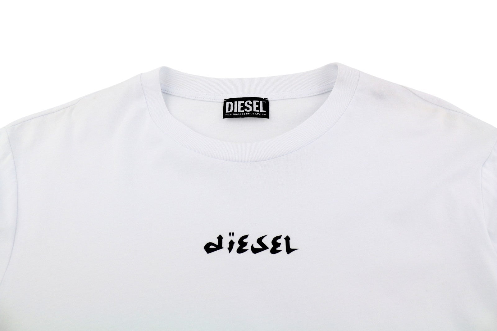 DIESEL T-Just-LS-Slits-B53 Men T-Shirt L White Long Sleeve Crew Neck Cotton