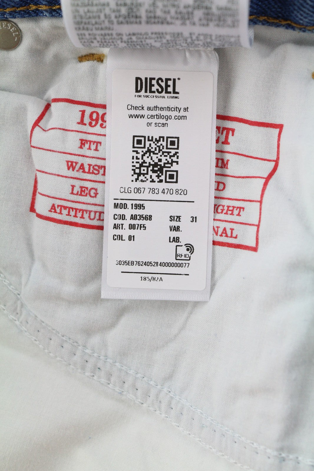 DIESEL 1995 007F5 vyriški džinsai W31 Slim vidutinio juosmens tiesios kojos mėlyni RRP 250 € 