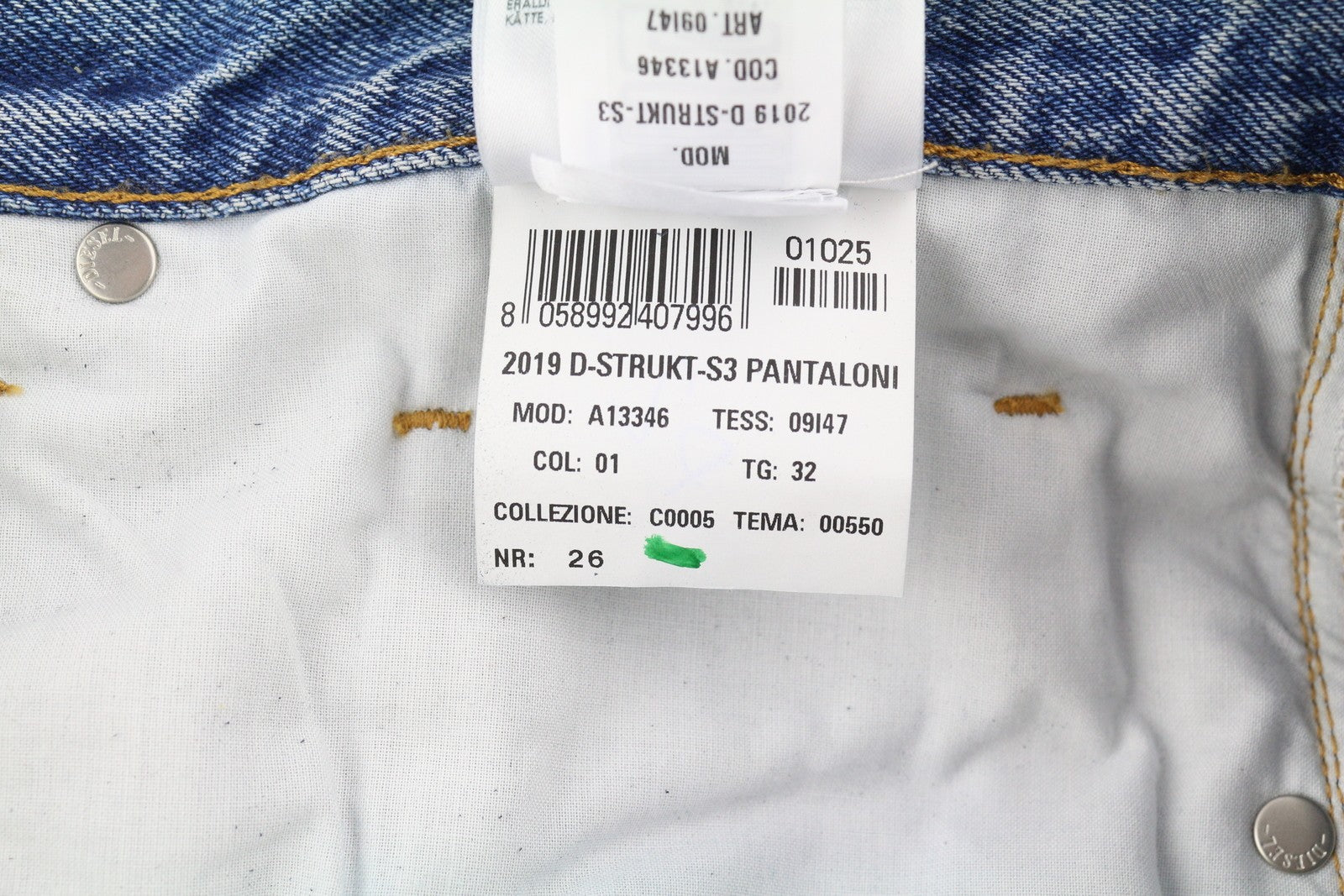 DIESEL 2019 D-Strukt-S3 09I47 vyriški džinsai W32 tamsaus džinso, ploni, vidutinio juosmens, RRP 350 € 