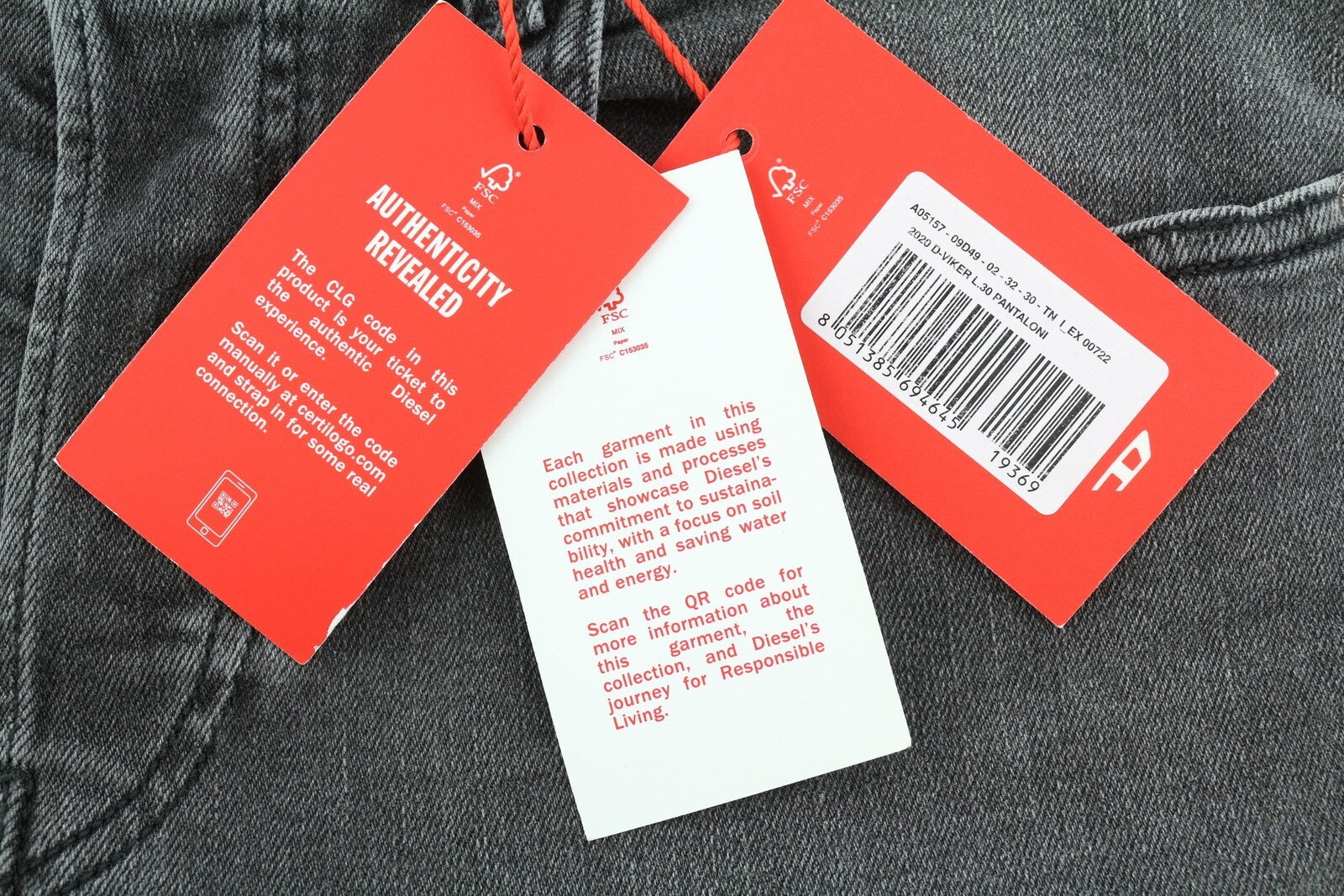 DIESEL 2020 D-Viker 09D49 vyriški džinsai W32/L30 Įprasti tiesūs klešniai Vidutinio juosmens 