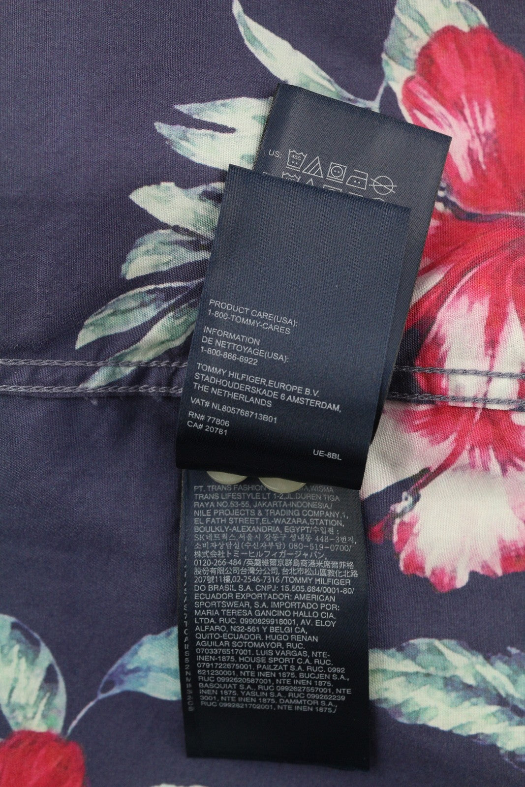 TOMMY HILFIGER New York Fit vyriški marškinėliai S, laisvalaikio stiliaus, su sagomis ir kaklu, gėlėti. 
