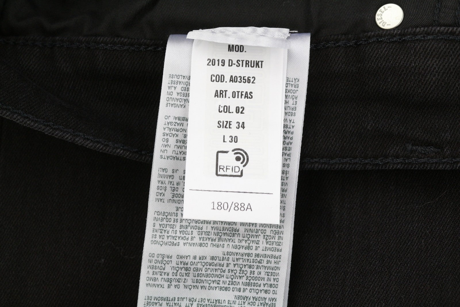 DIESEL 2019 D-Strukt 0TFAS vyriški džinsai W34/L30 tamprūs, ploni, vidutinio juosmens, juodi 