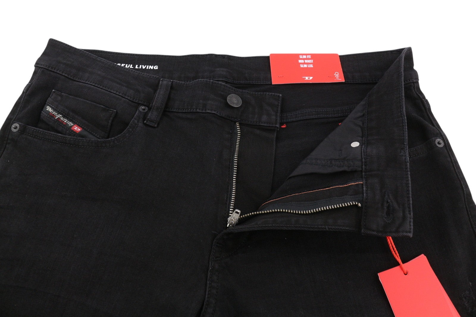 DIESEL 2019 D-Strukt 0TFAS vyriški džinsai W34/L30 tamprūs, ploni, vidutinio juosmens, juodi 