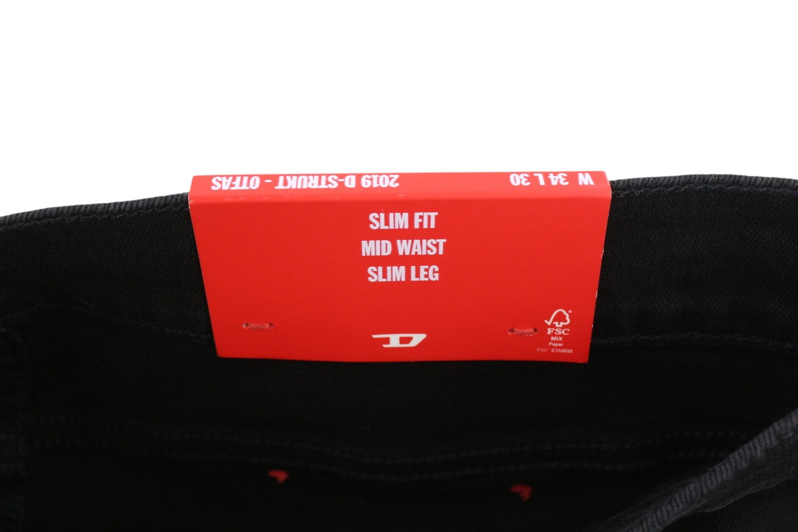 DIESEL 2019 D-Strukt 0TFAS vyriški džinsai W34/L30 tamprūs, ploni, vidutinio juosmens, juodi 