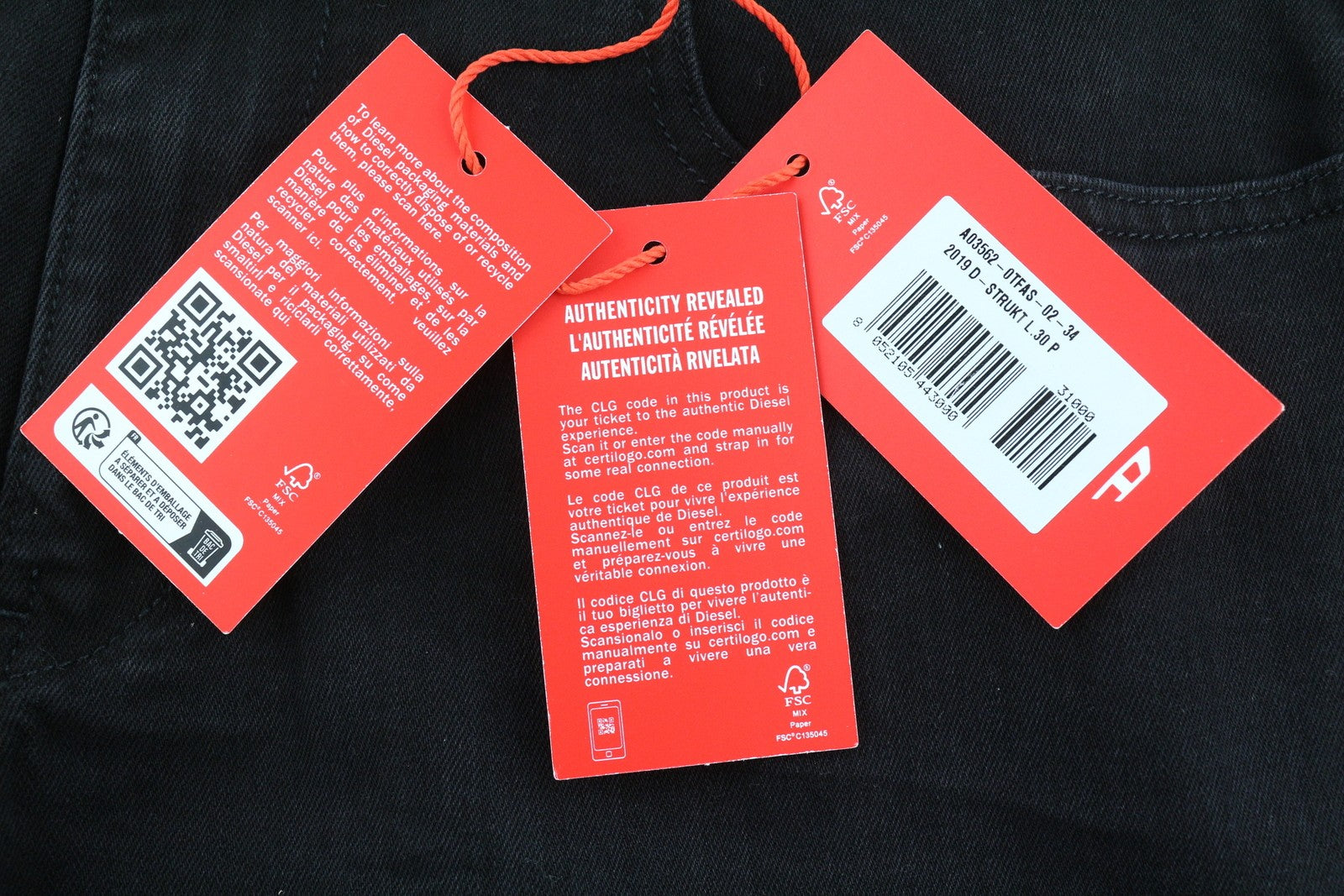 DIESEL 2019 D-Strukt 0TFAS vyriški džinsai W34/L30 tamprūs, ploni, vidutinio juosmens, juodi 