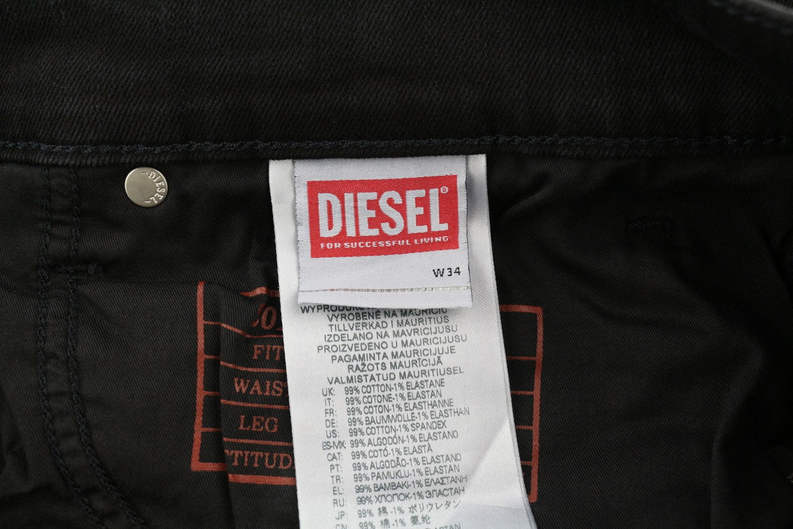 DIESEL 2019 D-Strukt 0TFAS vyriški džinsai W34/L30 tamprūs, ploni, vidutinio juosmens, juodi 