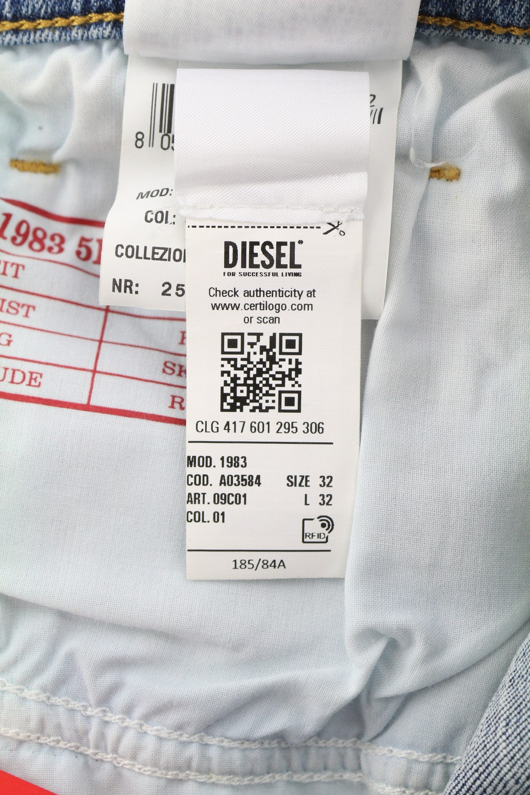 DIESEL 1983 D-AMNY 09C01 vyriški džinsai W32/L32 aukštu juosmeniu, aptempti, mėlyni, RRP195 