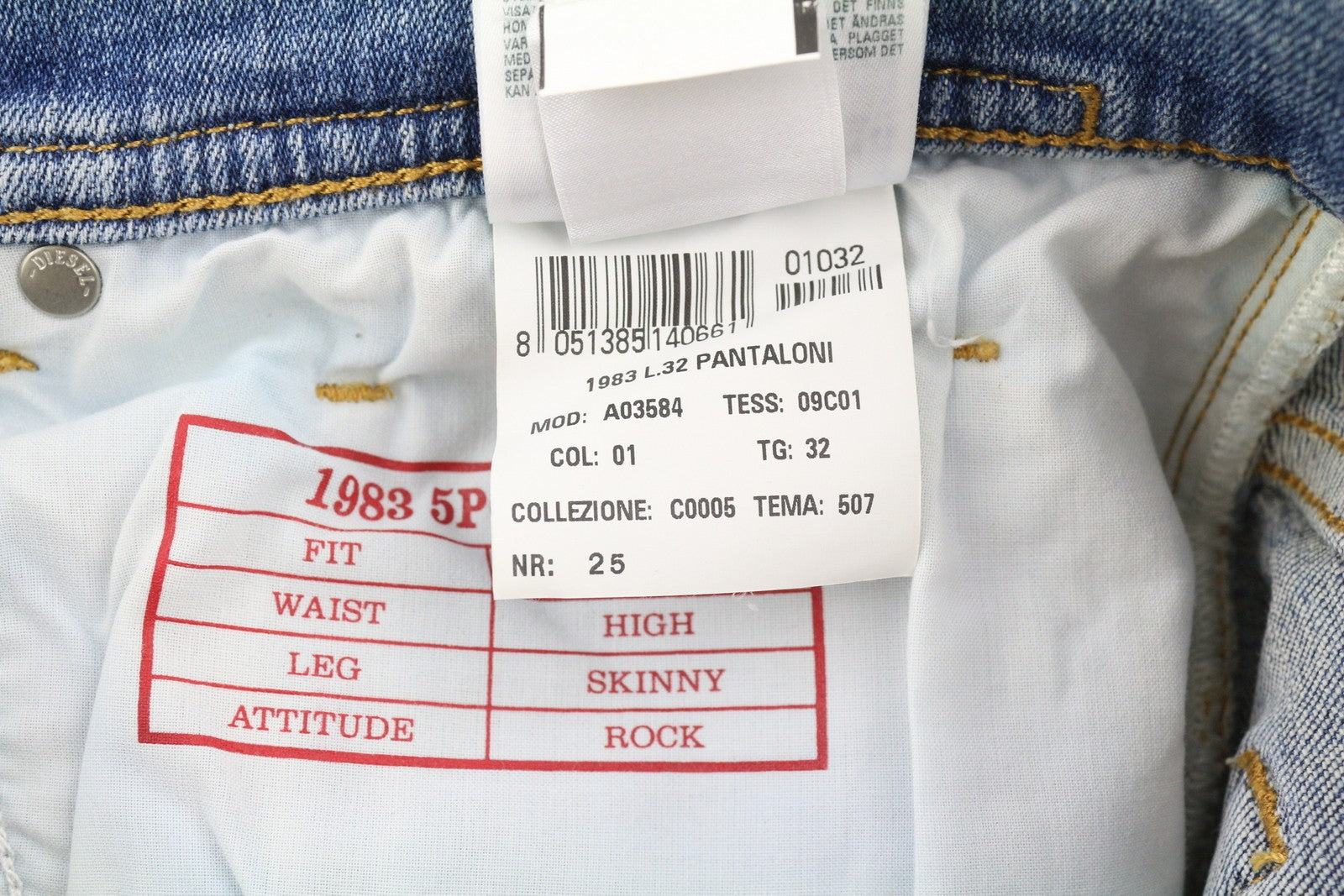 DIESEL 1983 D-AMNY 09C01 vyriški džinsai W32/L32 aukštu juosmeniu, aptempti, mėlyni, RRP195 