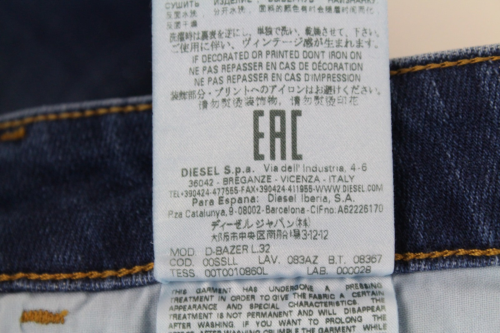 DIESEL D-Bazer 083AZ vyriški džinsai W27/L32 siaurėjantys mėlyni tamprūs medvilniniai džinsai skalbti 