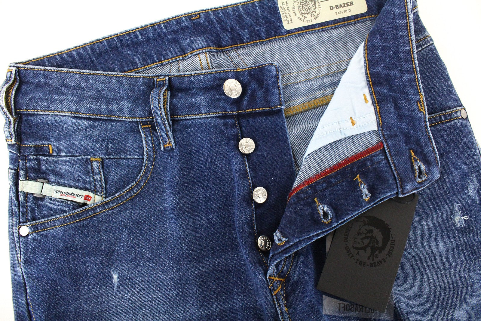 DIESEL D-Bazer 083AZ vyriški džinsai W27/L32 siaurėjantys mėlyni tamprūs medvilniniai džinsai skalbti 