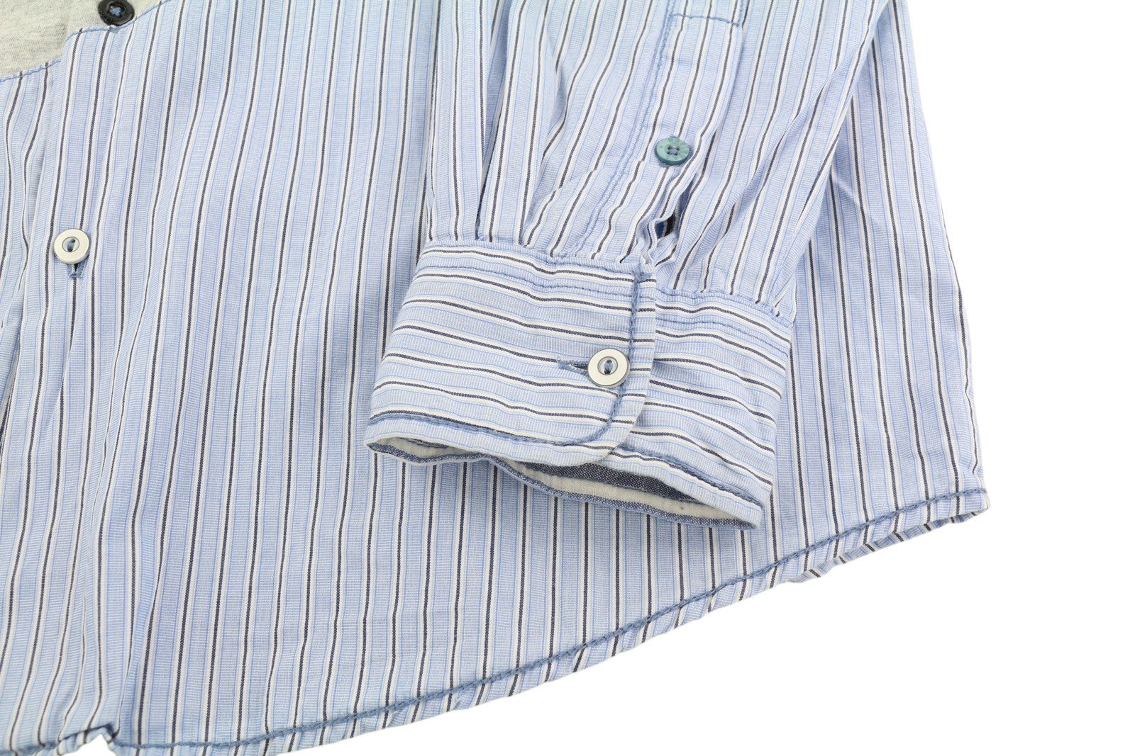 DESIGUAL vyriški marškiniai L dydžio, laisvalaikio, sagomis, platėjančios apykaklės raštuoti, mėlyni, įprasto kirpimo 