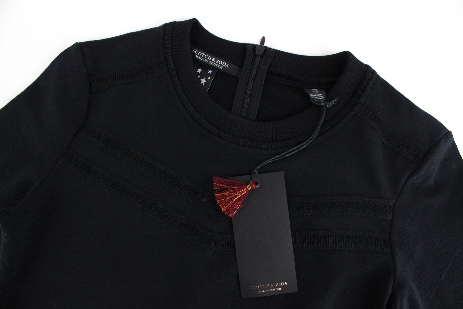 MAISON SCOTCH moteriška juoda tampri suknelė XS, medvilnės mišinio ilgomis rankovėmis, trumpa 