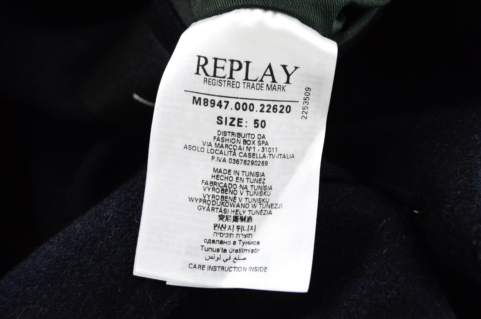 REPLAY vyriškas tamsiai mėlynas paltas 50 vilnos ir medvilnės mišinio su smailia apykakle, dvieilis šiltas paltas 